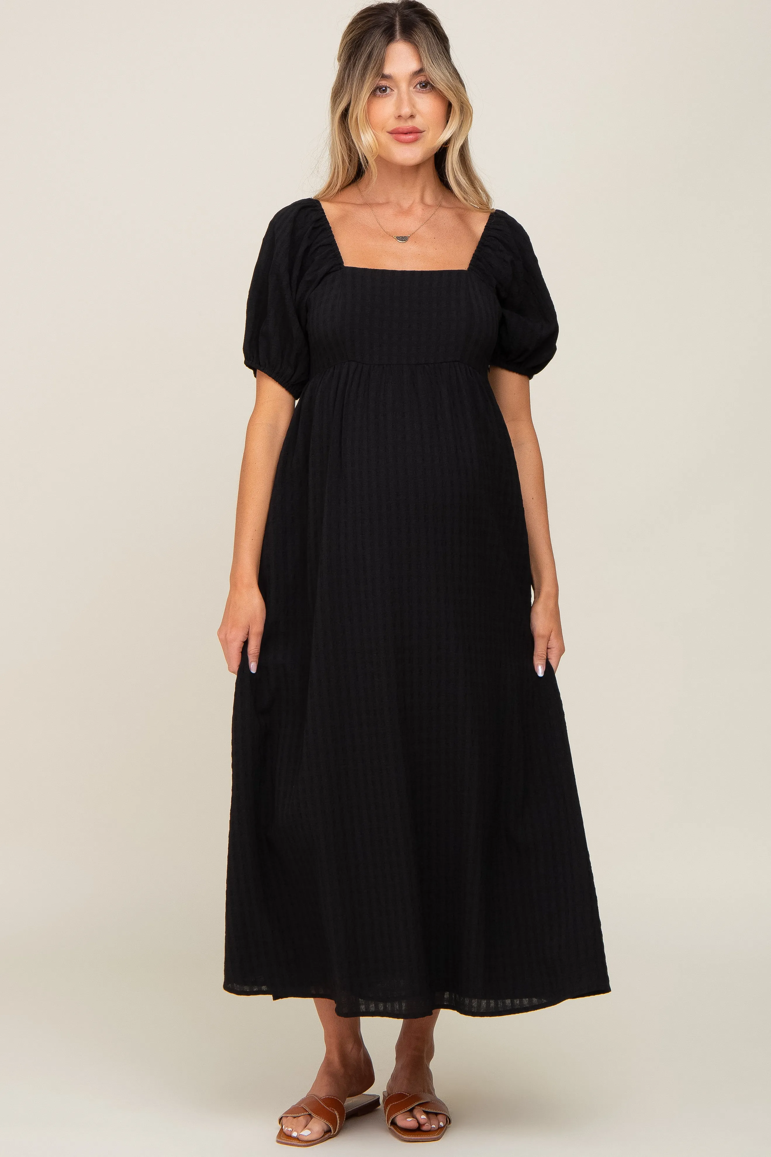 Black Textured Gingham Square Neck Maternity Maxi Dress sold by Pinkblush product image thumbnail 4