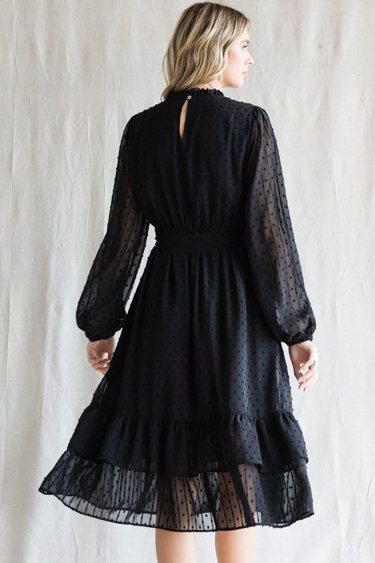 Black Swiss Dot Ruffle Accent Midi Dress sold by Pinkblush product image thumbnail 2