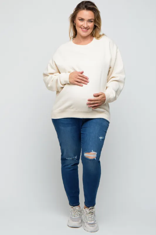 Blue Distressed Skinny Maternity Plus Jeans sold by Pinkblush