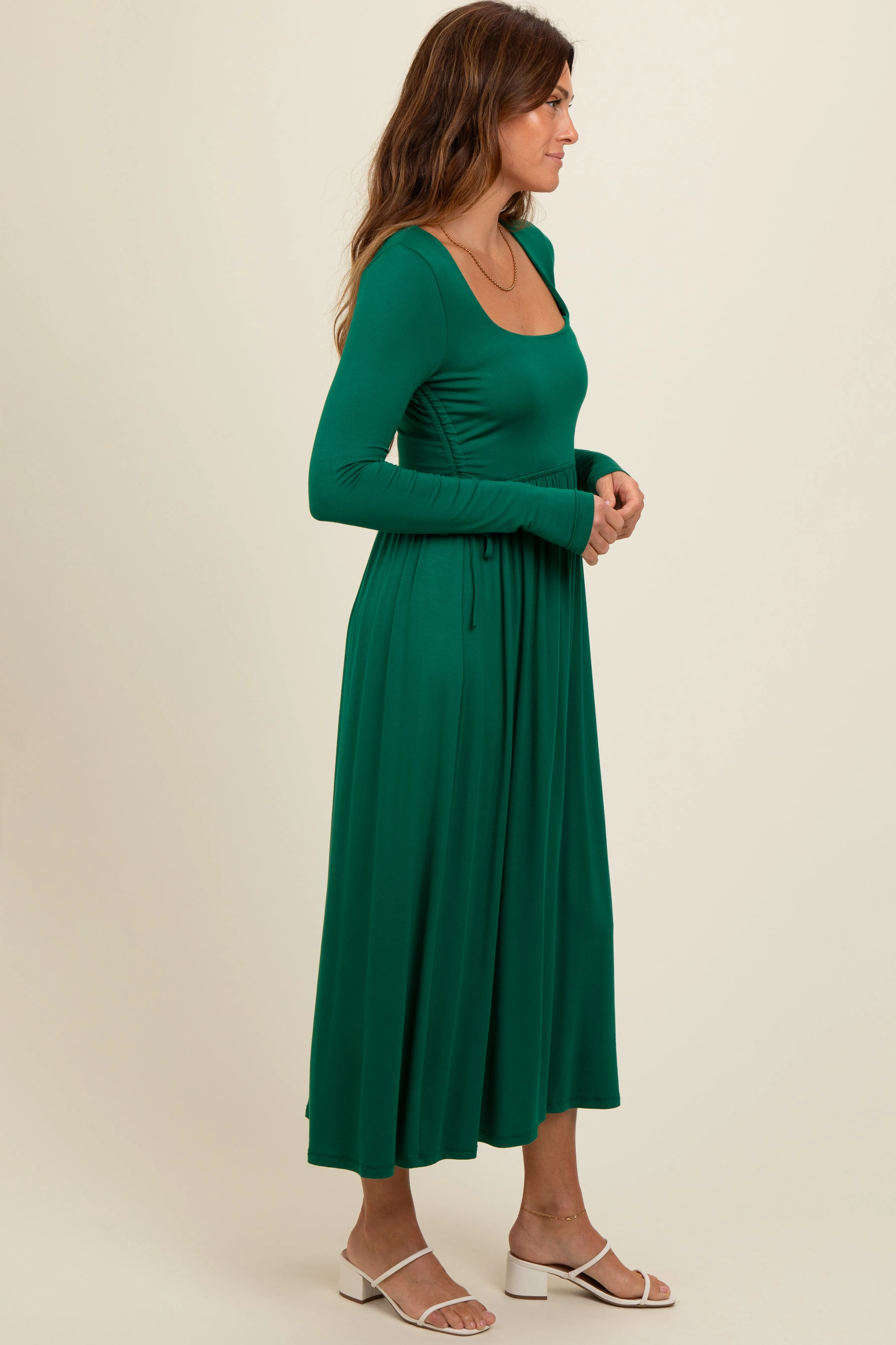 Forest Green Square Neck Long Sleeve Midi Dress sold by Pinkblush product image thumbnail 3