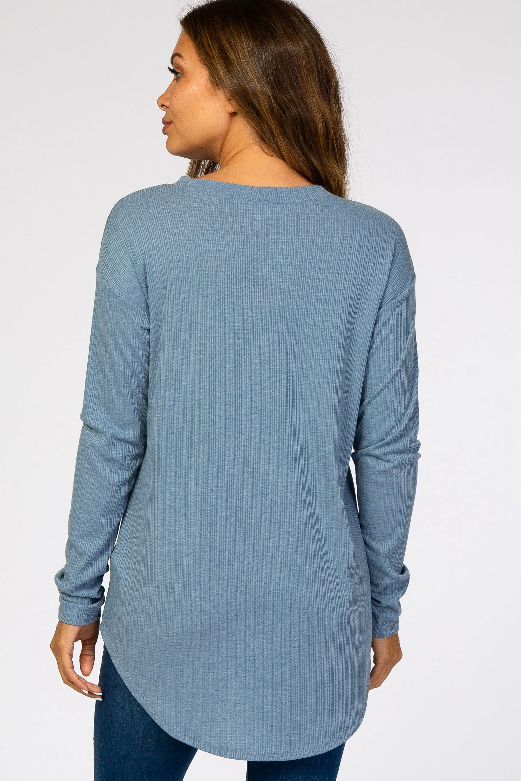 Denim Blue Long Sleeve Ribbed Maternity Top sold by Pinkblush product image thumbnail 3