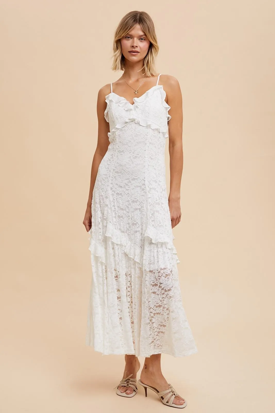 Off-White Vintage Lace Maxi Dress sold by Pinkblush