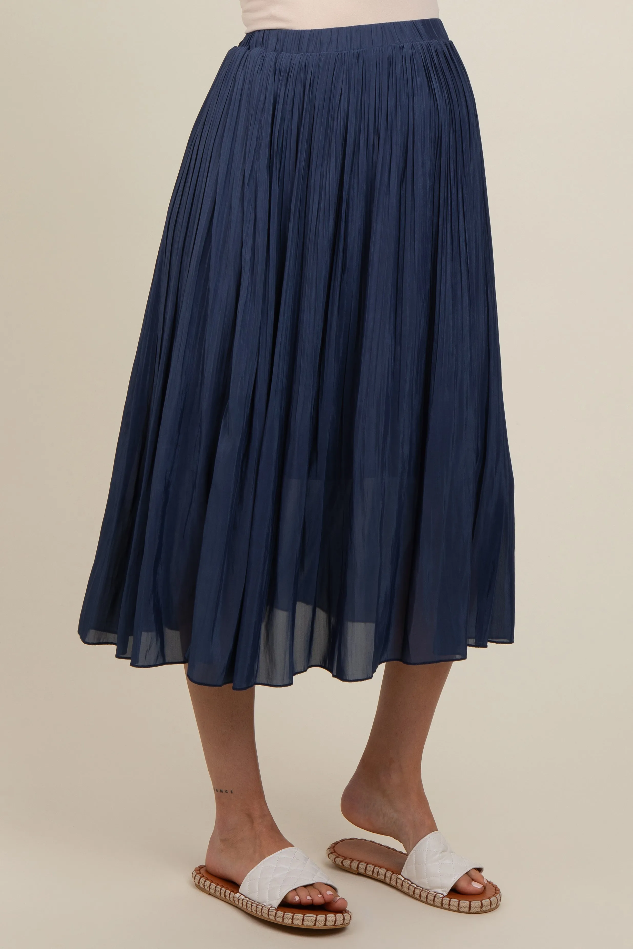 Navy Blue Pleated Maternity Midi Skirt sold by Pinkblush product image thumbnail 3