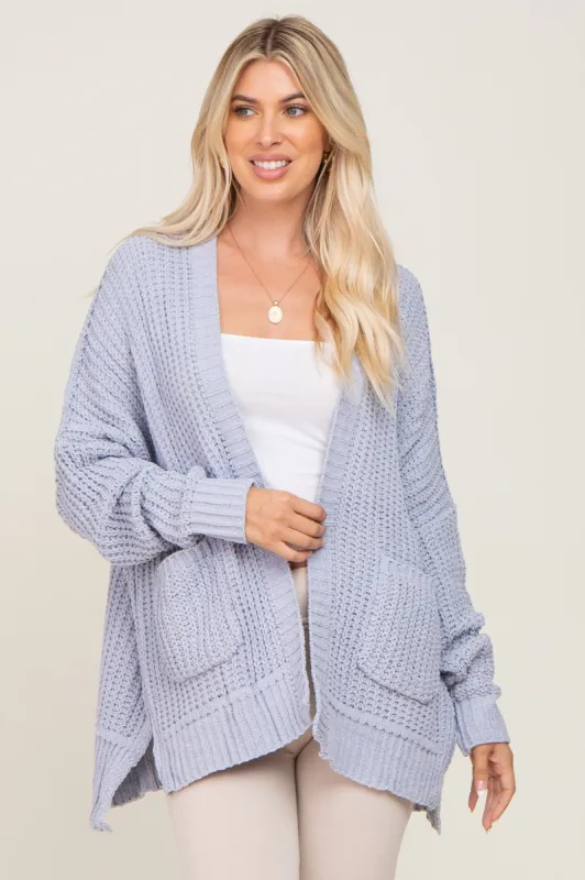 Light Blue Chunky Knit Oversized Cardigan sold by Pinkblush