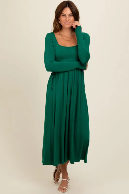 Forest Green Square Neck Long Sleeve Midi Dress sold by Pinkblush