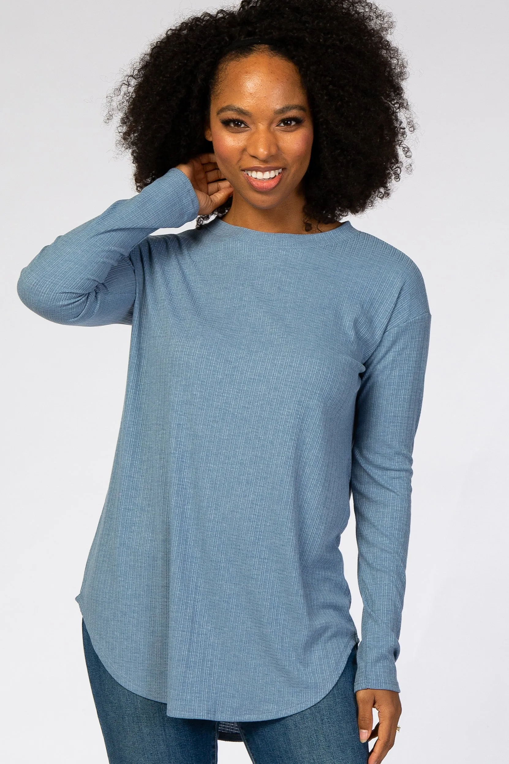 Denim Blue Long Sleeve Ribbed Maternity Top sold by Pinkblush product image thumbnail 4