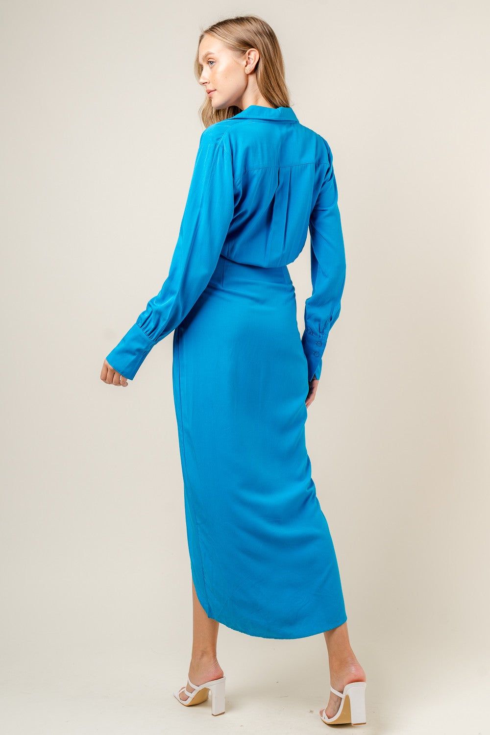 Vintage Blue Surplice Elegant Long Sleeve Wrap Maxi Dress sold by Pinkblush product image thumbnail 3