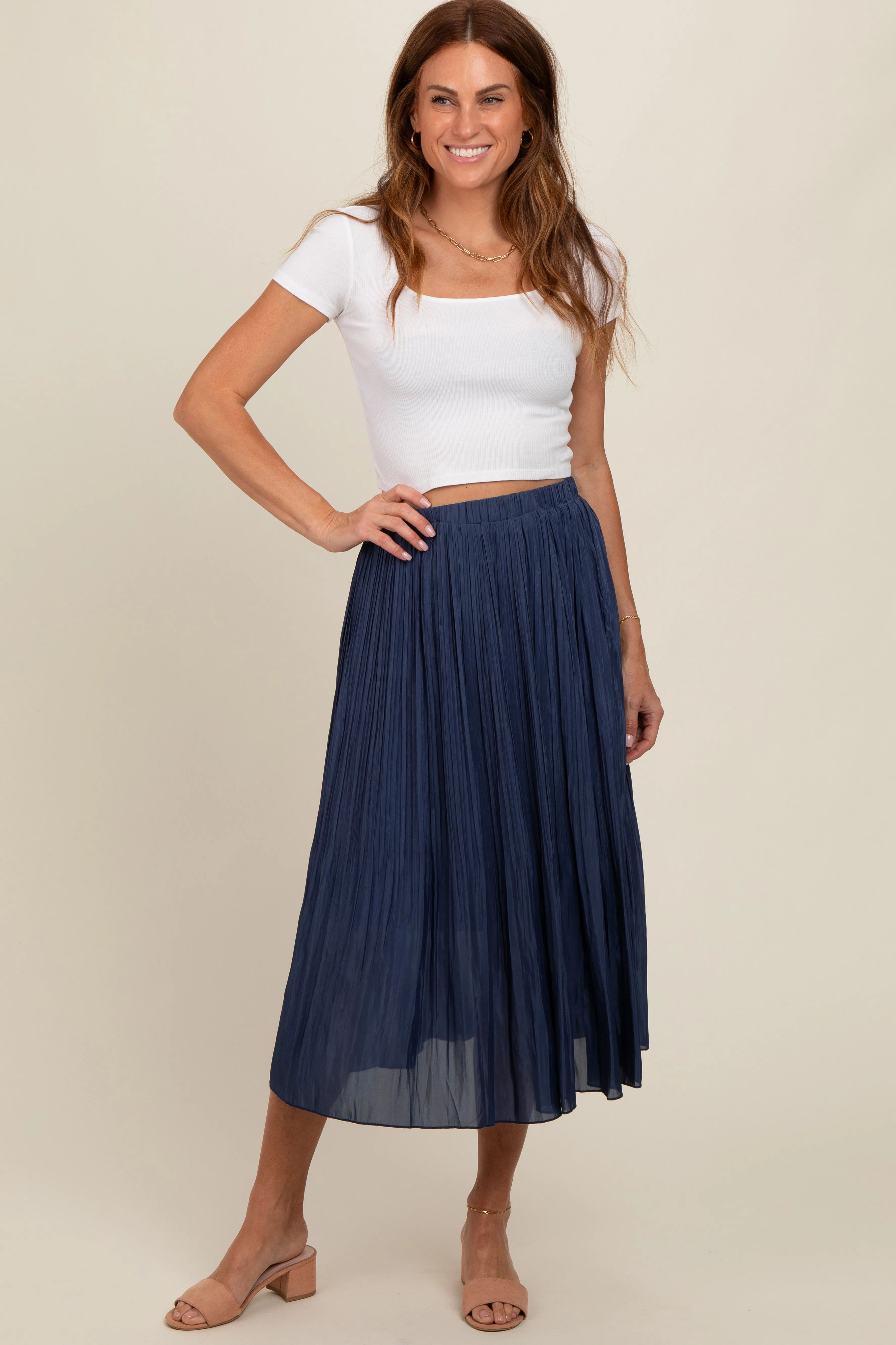 Navy Blue Pleated Maternity Midi Skirt sold by Pinkblush product image thumbnail 5
