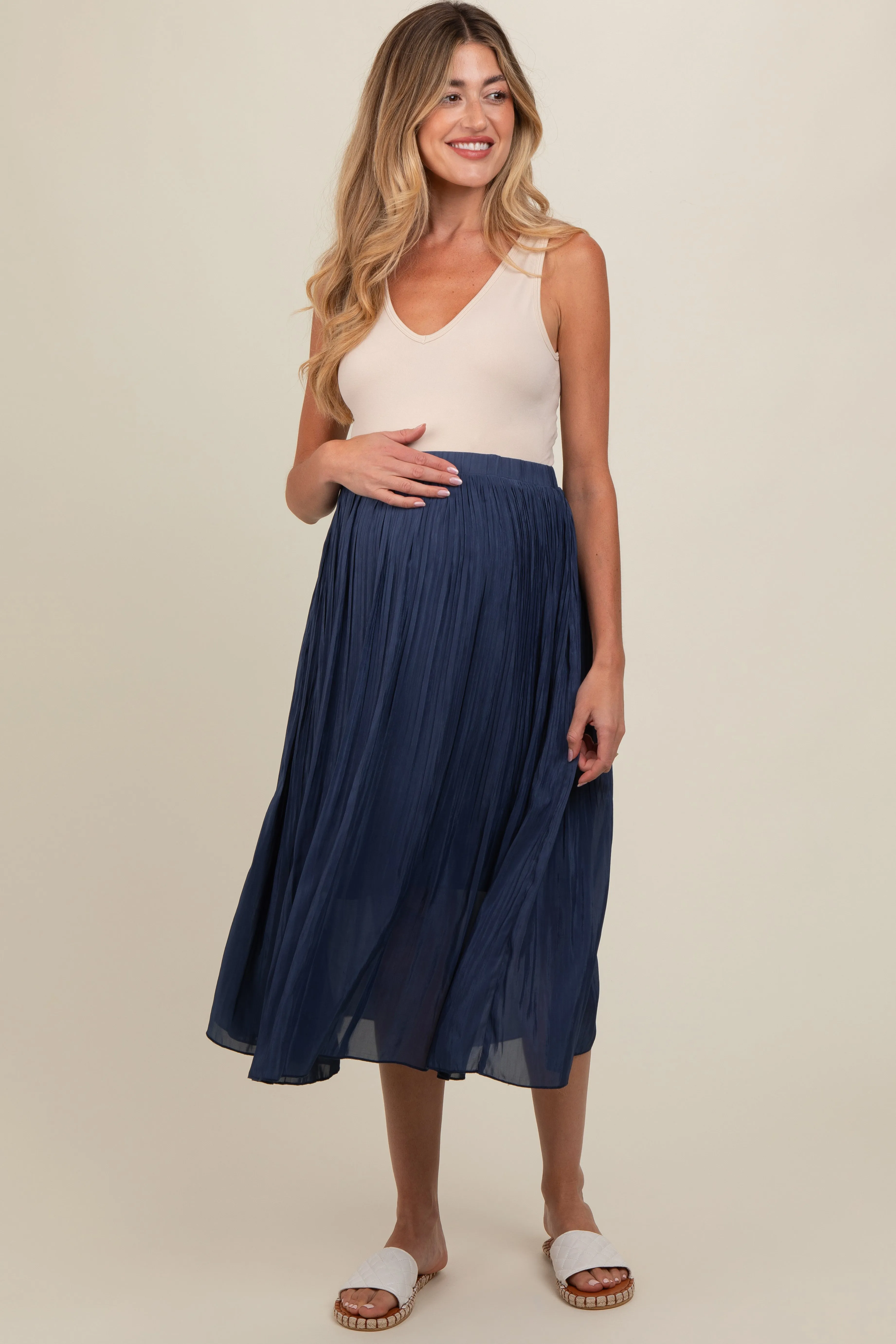 Navy Blue Pleated Maternity Midi Skirt sold by Pinkblush product image thumbnail 2