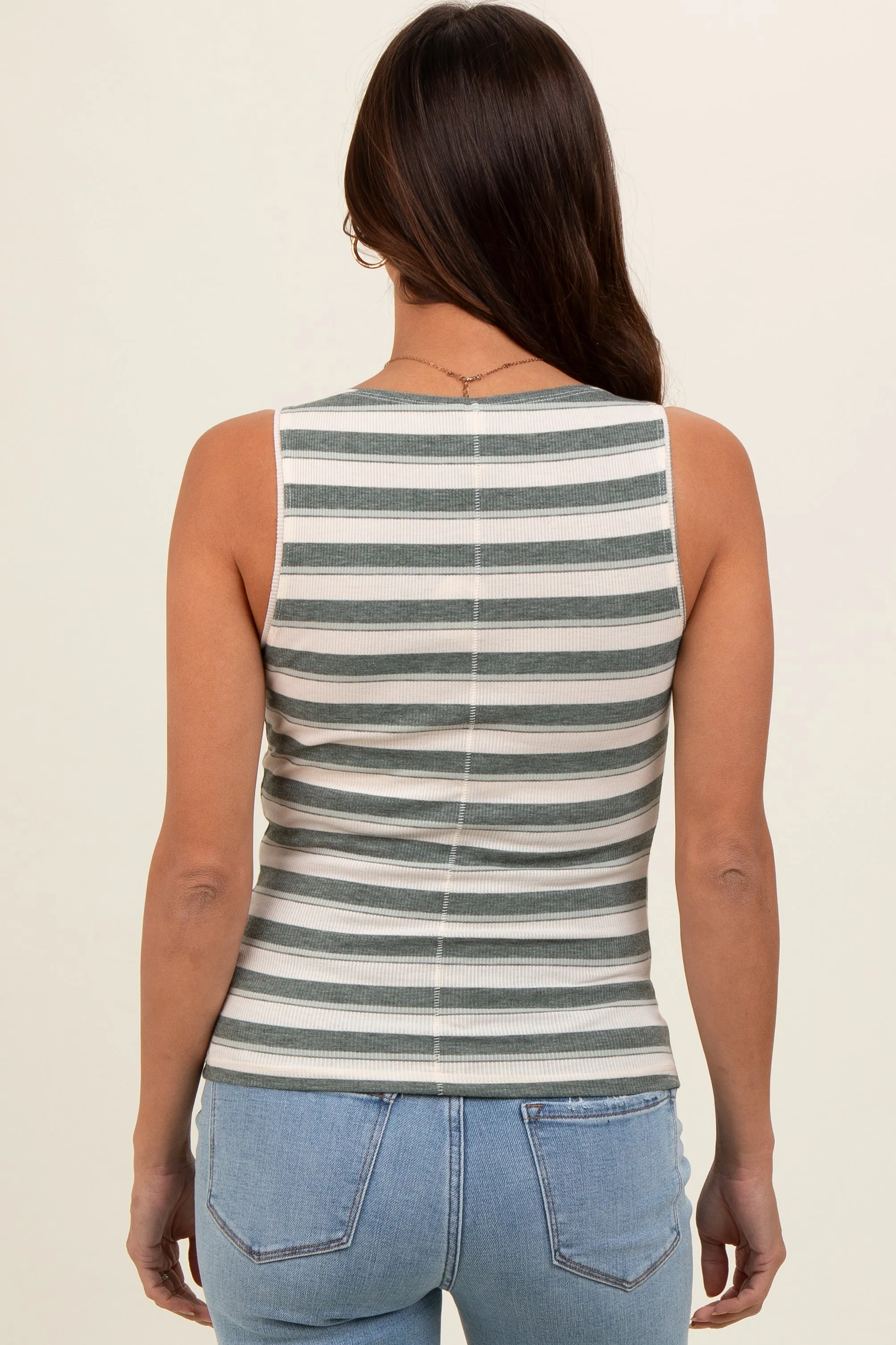Olive Striped Ribbed Sleeveless Maternity Top sold by Pinkblush product image thumbnail 4