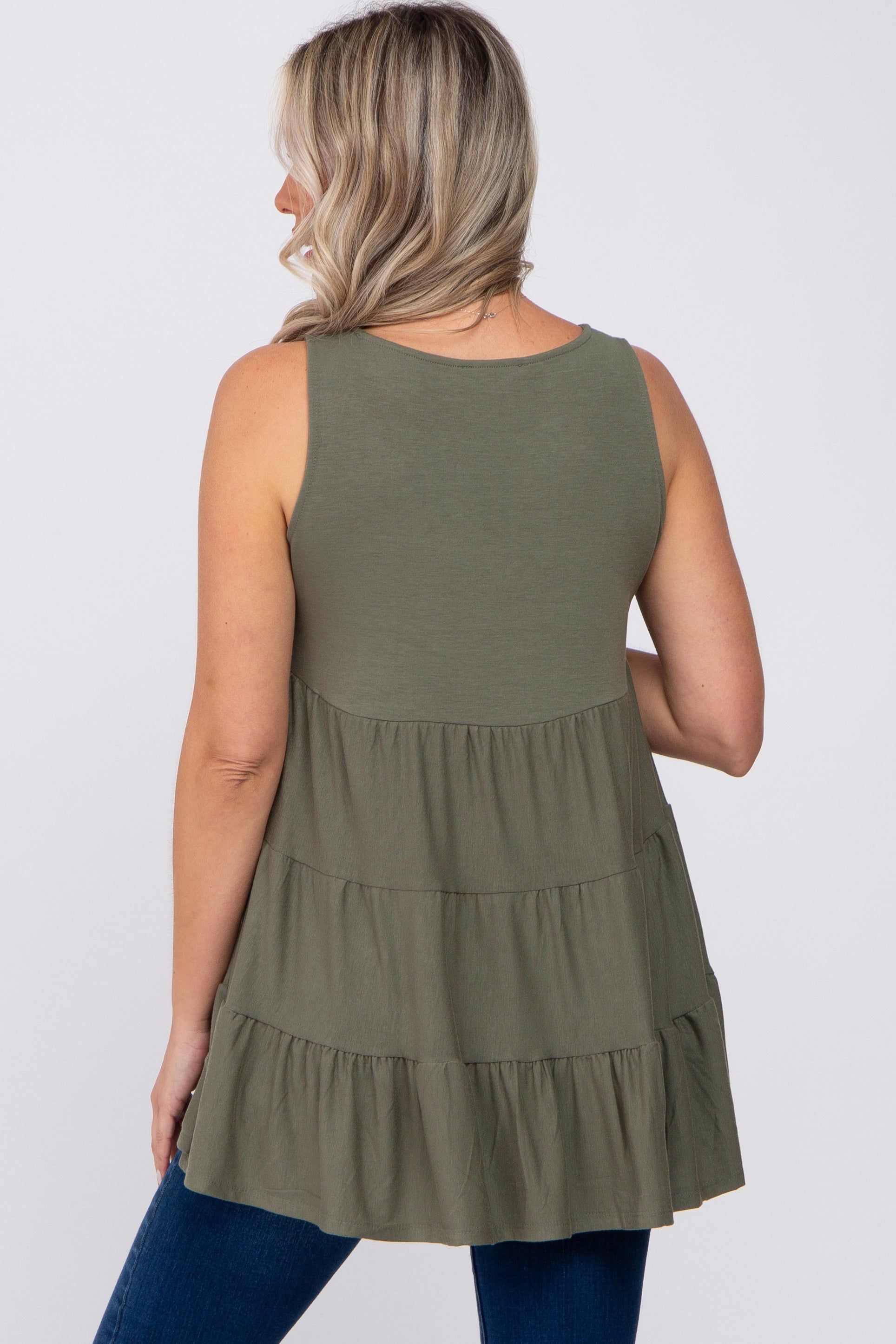Olive Tiered Sleeveless Maternity Top sold by Pinkblush product image thumbnail 3
