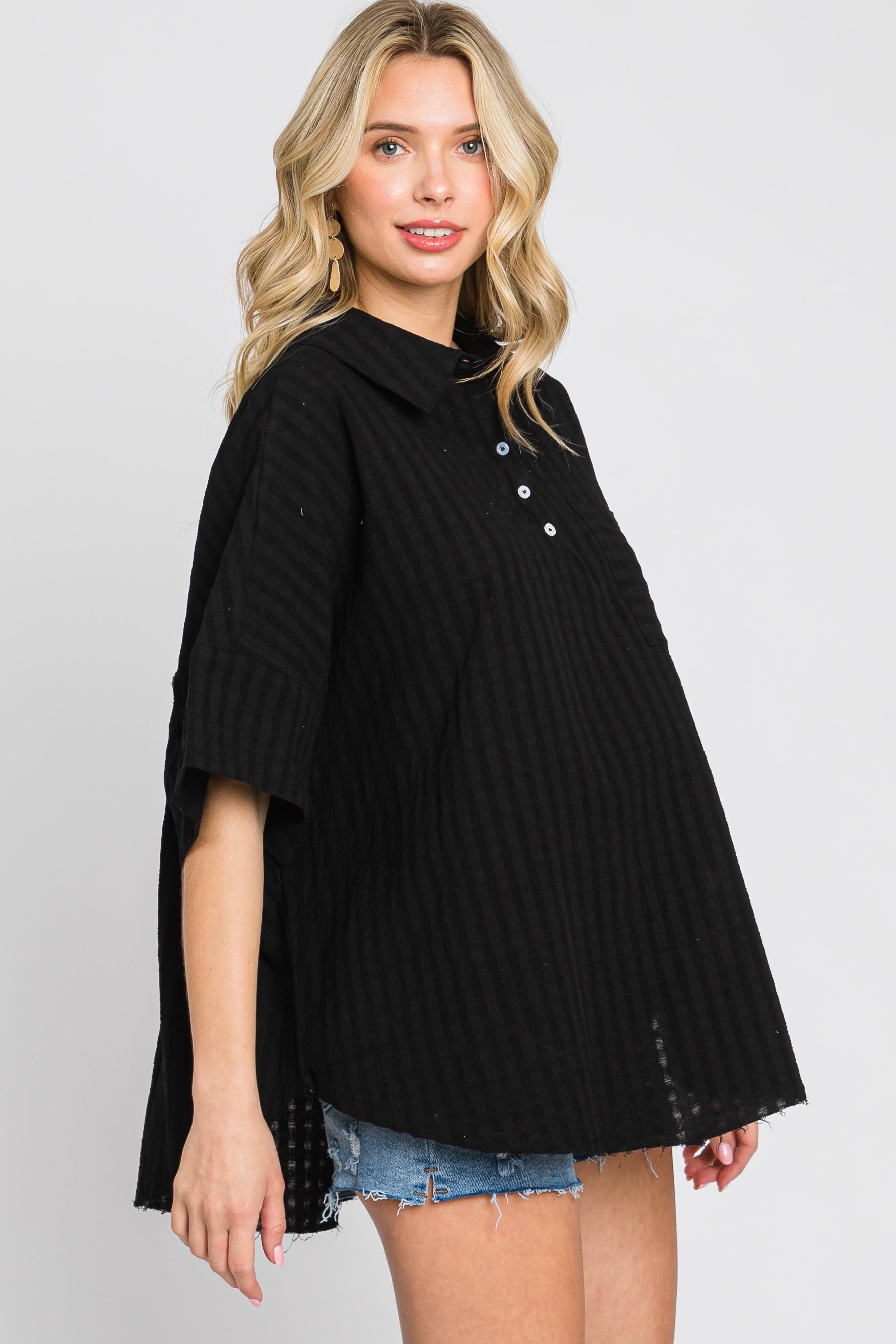 Black Striped Collared Top sold by Pinkblush product image thumbnail 3