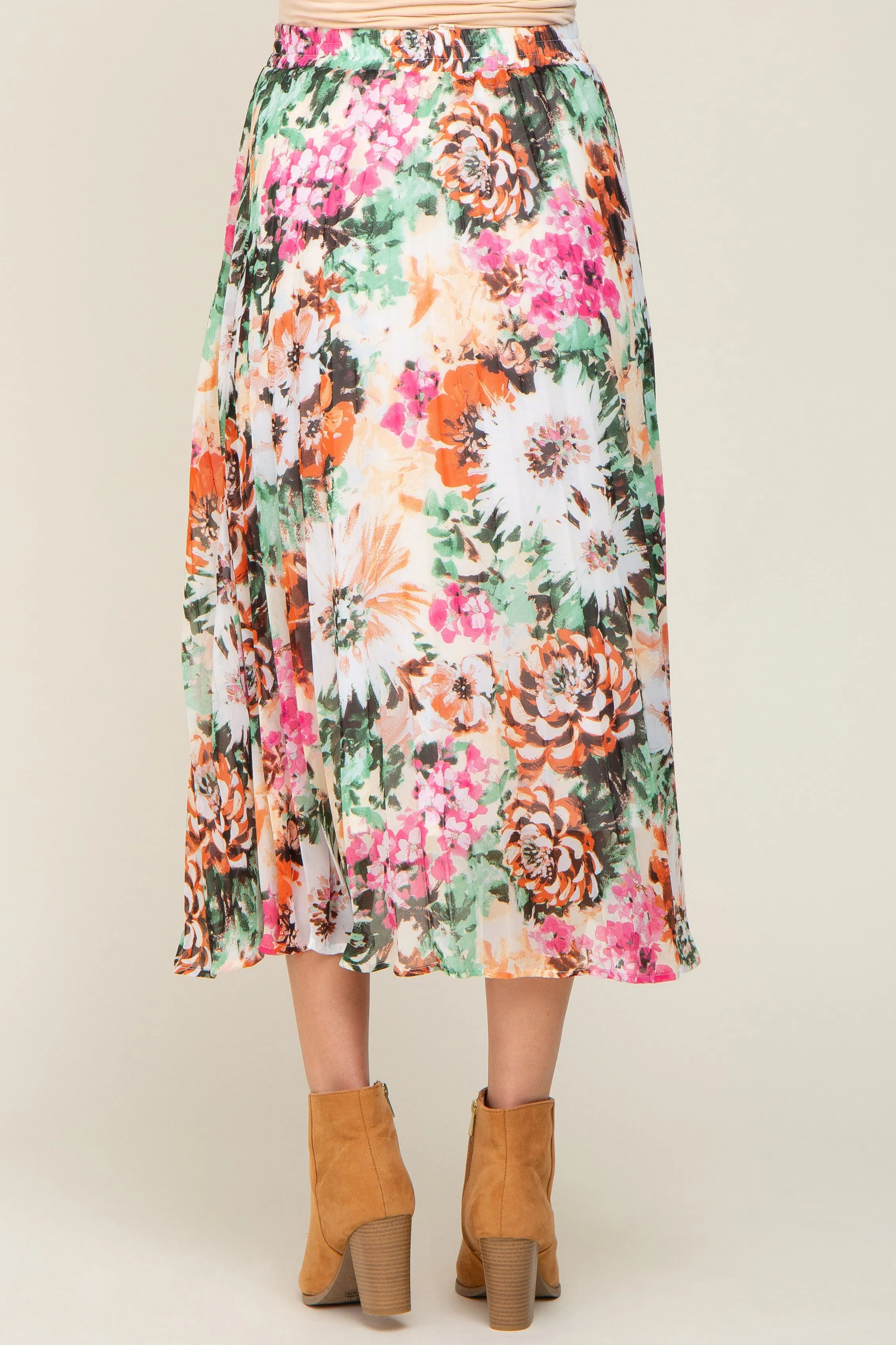 Orange Floral Pleated Maternity Midi Skirt sold by Pinkblush product image thumbnail 4