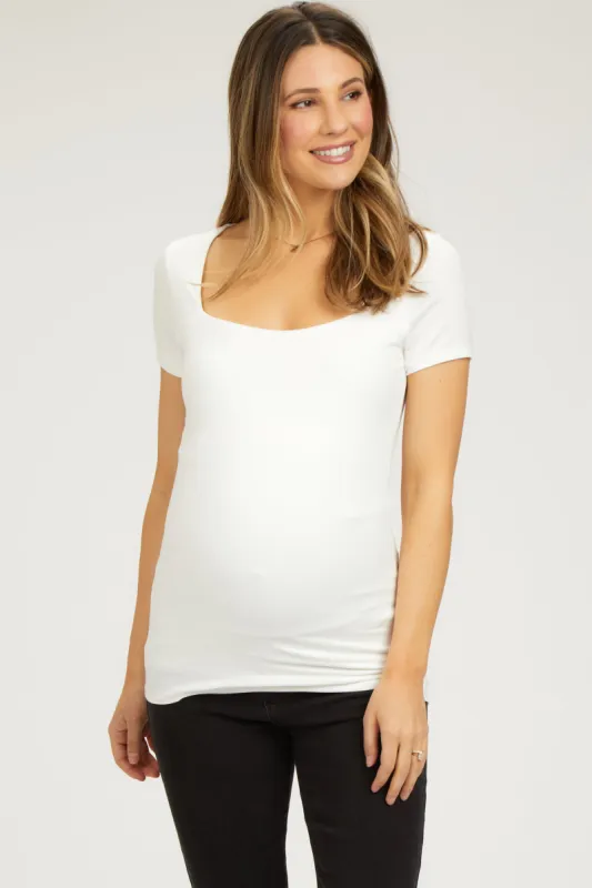 Ivory Square Neck Short Sleeve Maternity Top sold by Pinkblush
