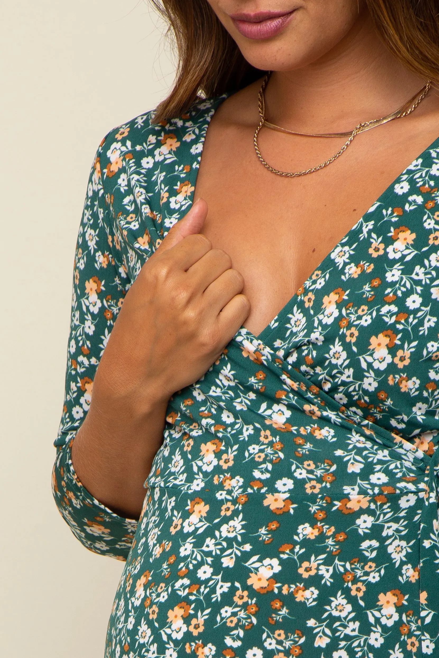 Green Floral Maternity/Nursing Wrap Dress sold by Pinkblush product image thumbnail 4