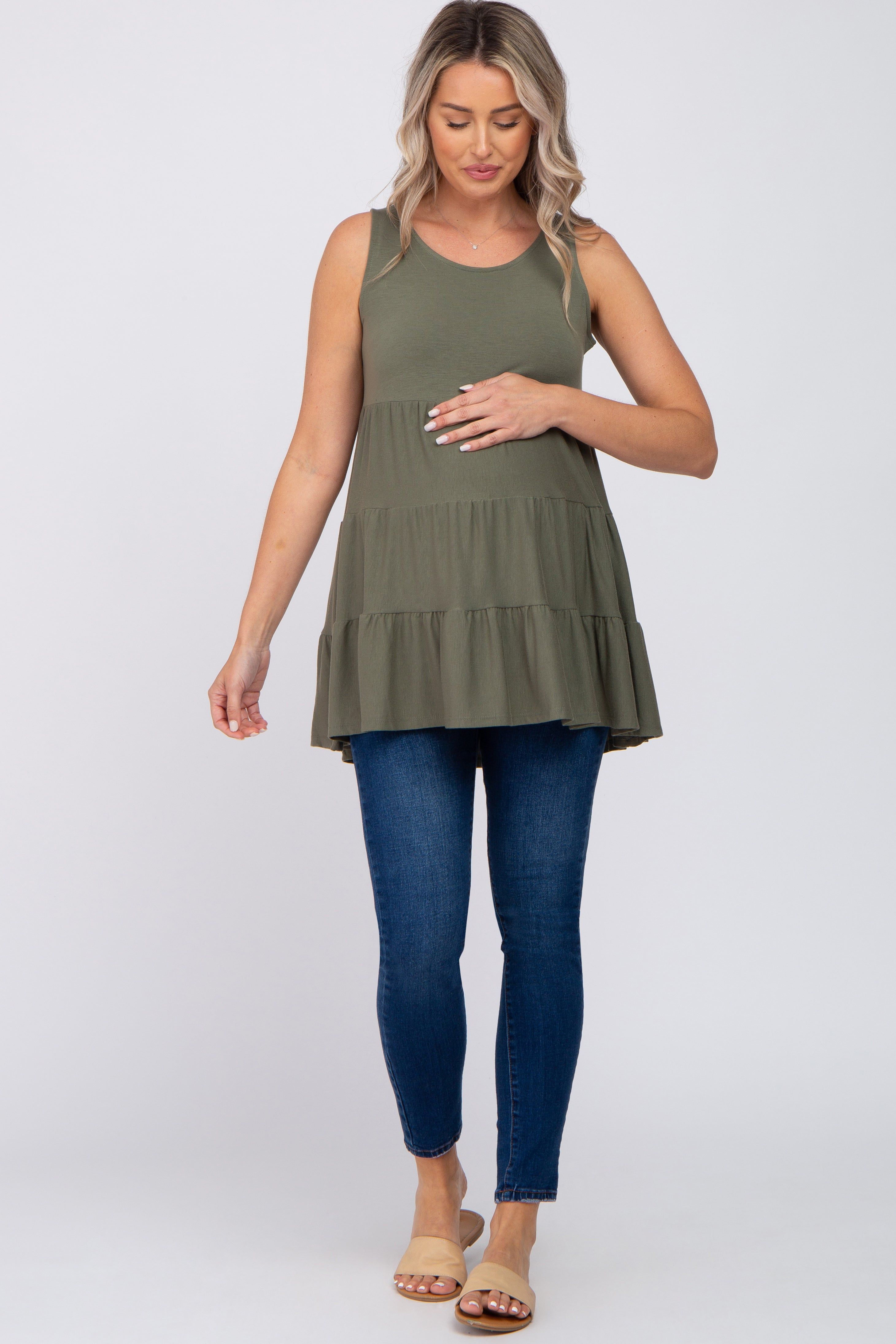 Olive Tiered Sleeveless Maternity Top sold by Pinkblush product image thumbnail 4