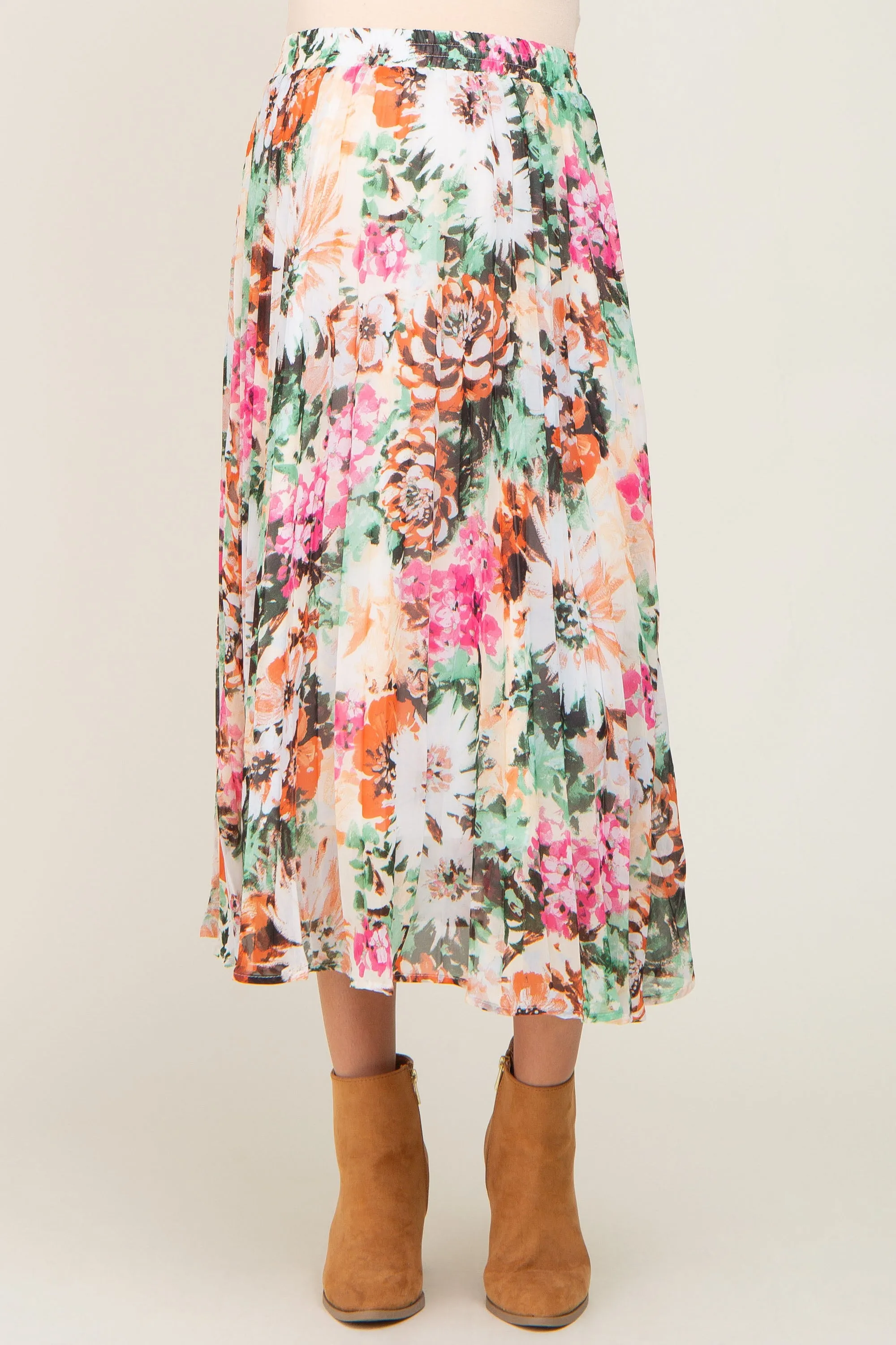 Orange Floral Pleated Maternity Midi Skirt sold by Pinkblush product image thumbnail 2
