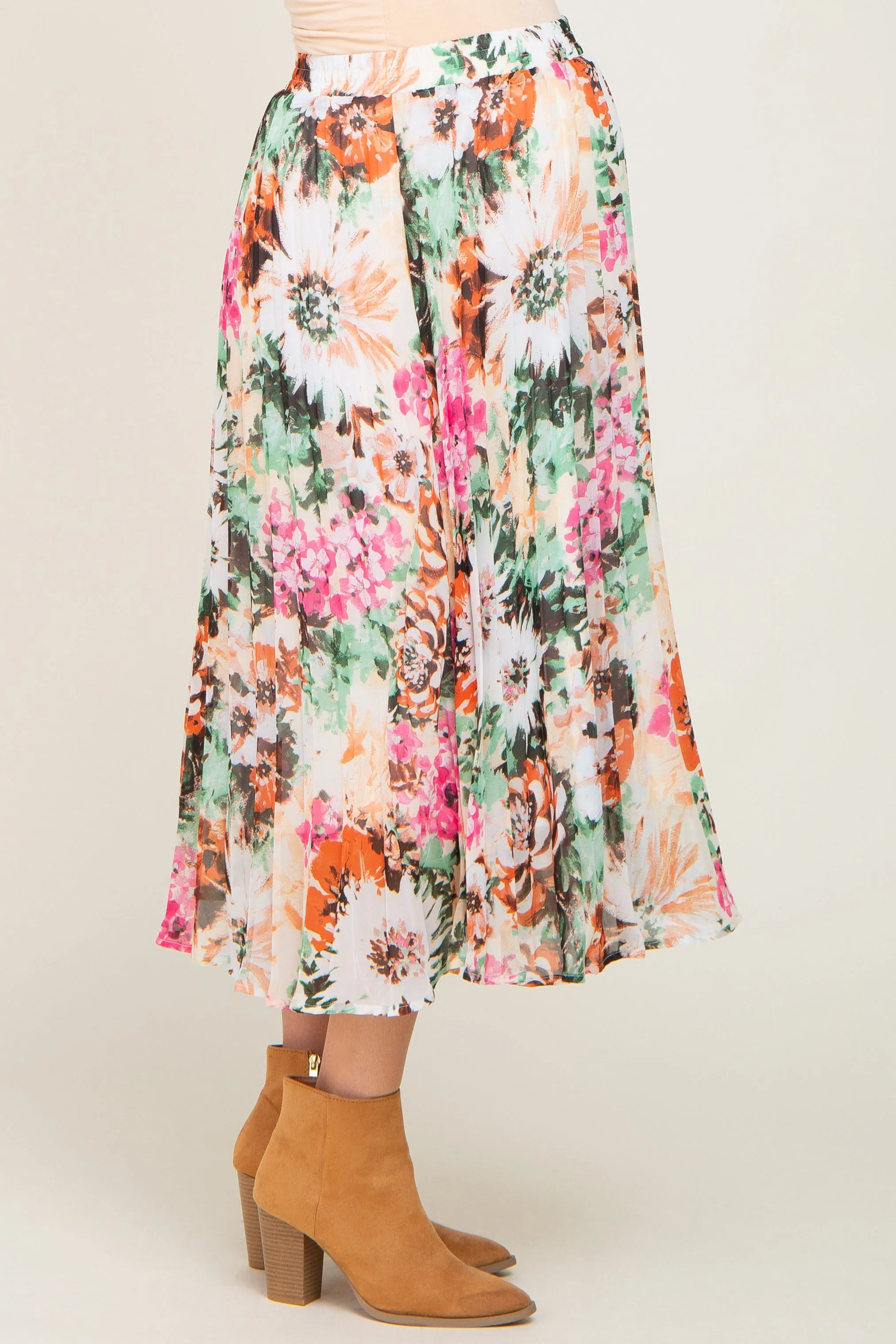 Orange Floral Pleated Maternity Midi Skirt sold by Pinkblush product image thumbnail 3