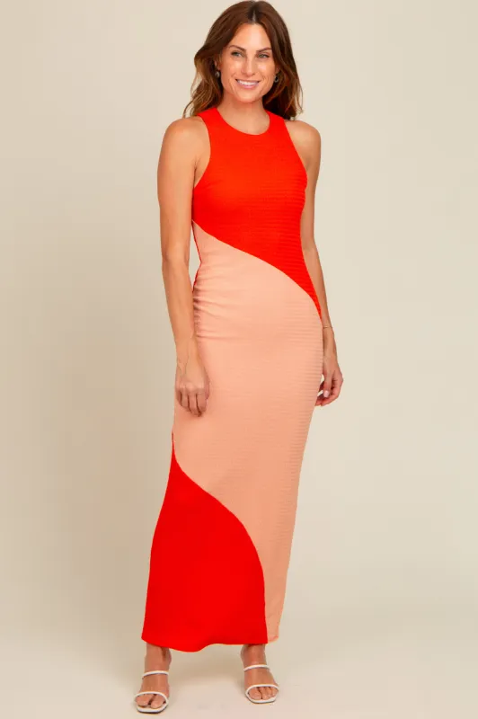 Orange Colorblock Fitted Maxi Dress sold by Pinkblush