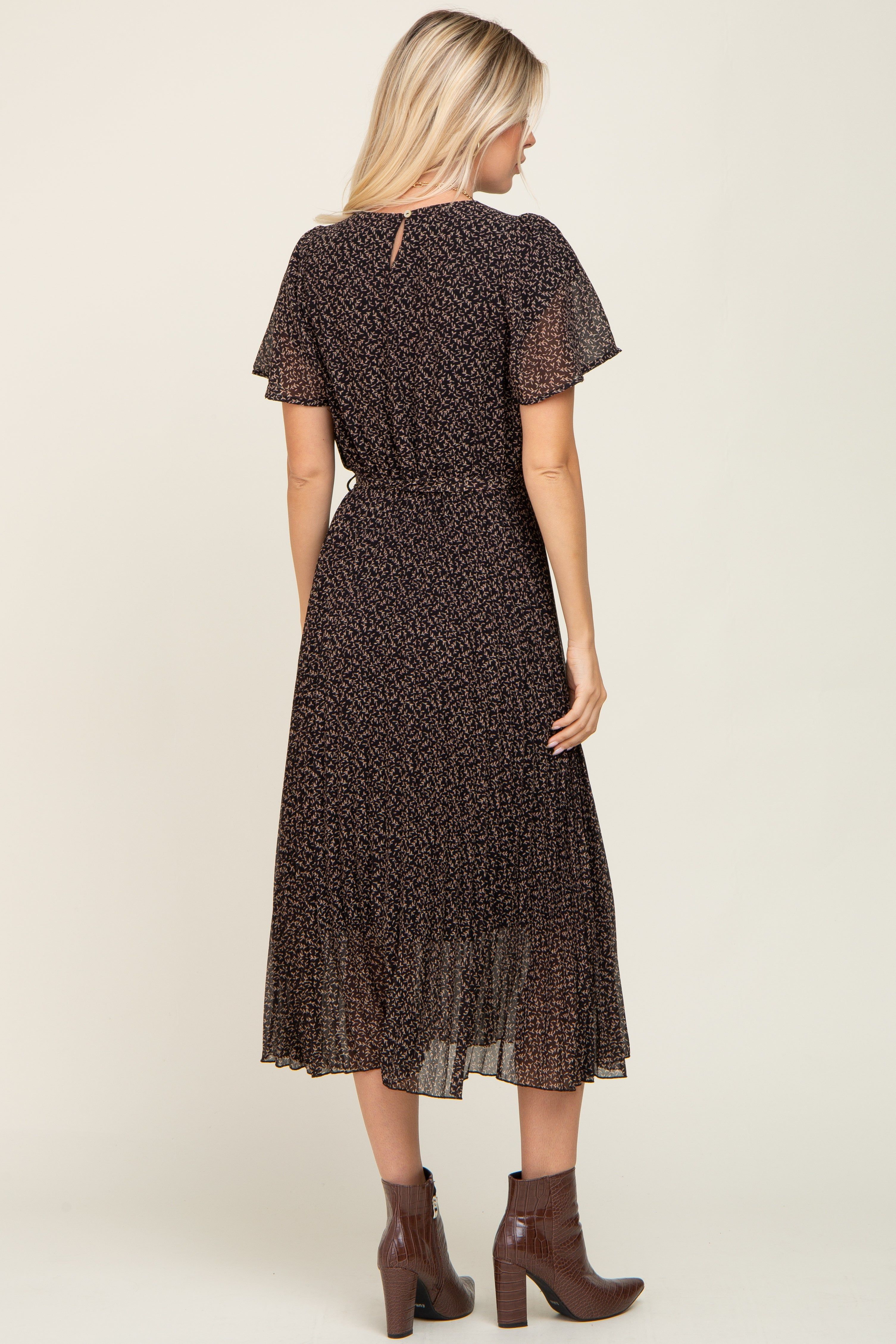Black Floral Pleated Midi Dress sold by Pinkblush product image thumbnail 3