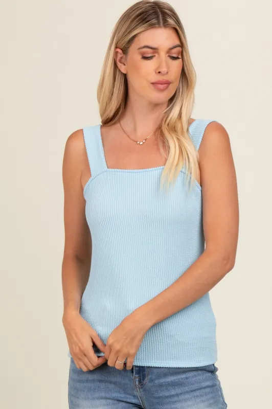 Light Blue Ribbed Square Neck Tank Top sold by Pinkblush