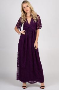 PinkBlush Plum Lace Mesh Overlay Maxi Dress sold by Pinkblush