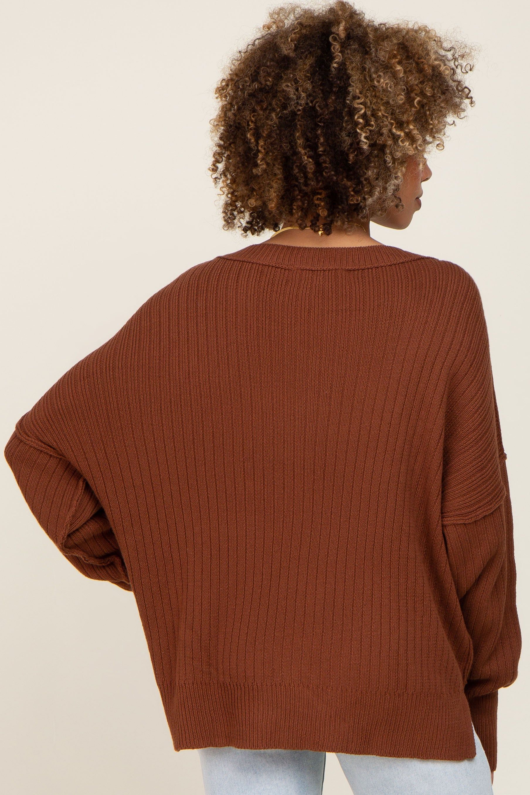 Brown V-Neck Oversized Sweater sold by Pinkblush product image thumbnail 3