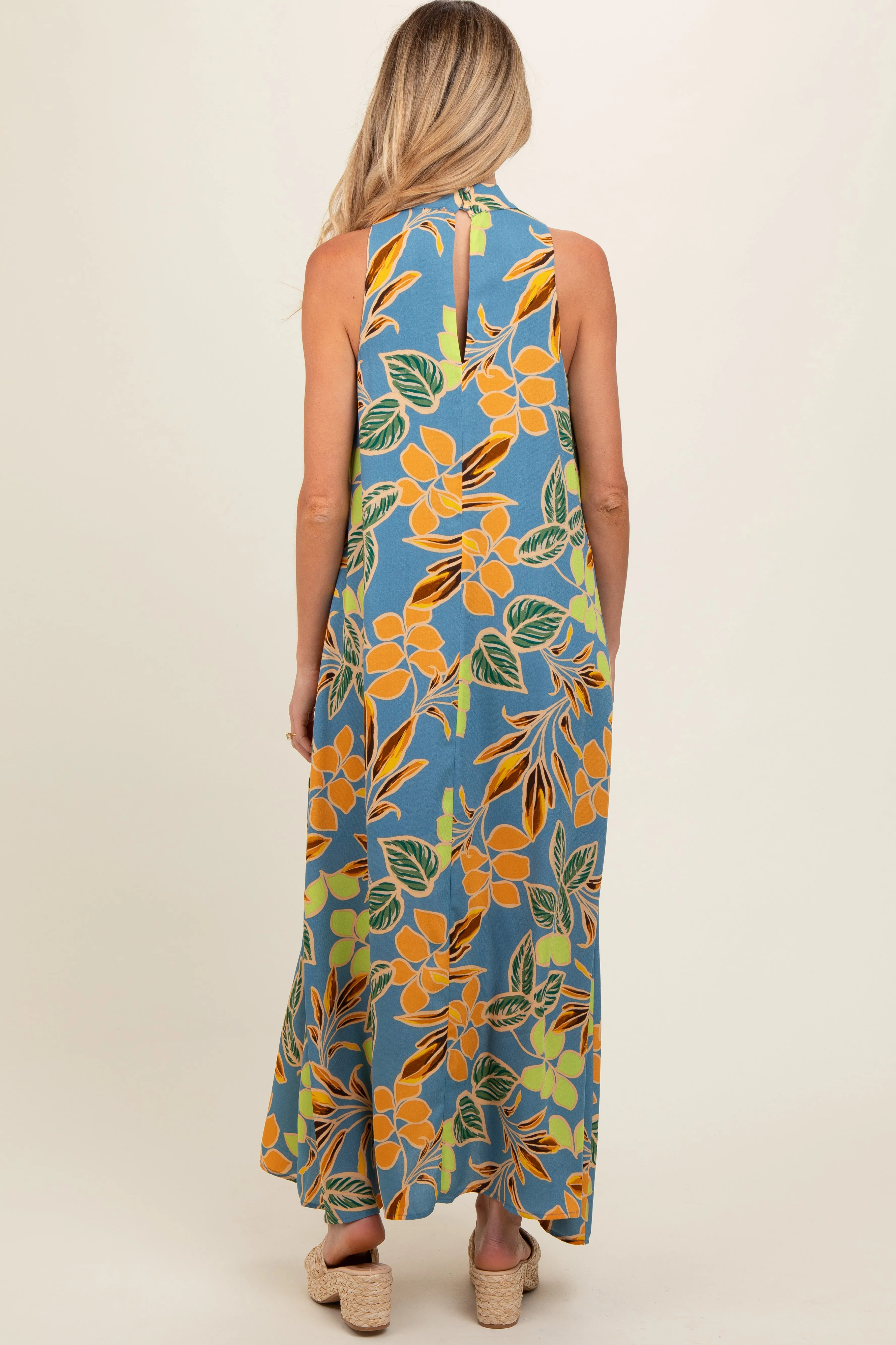 Blue Floral Halter Maternity Maxi Dress sold by Pinkblush product image thumbnail 3