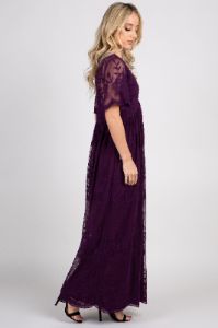 PinkBlush Plum Lace Mesh Overlay Maxi Dress sold by Pinkblush