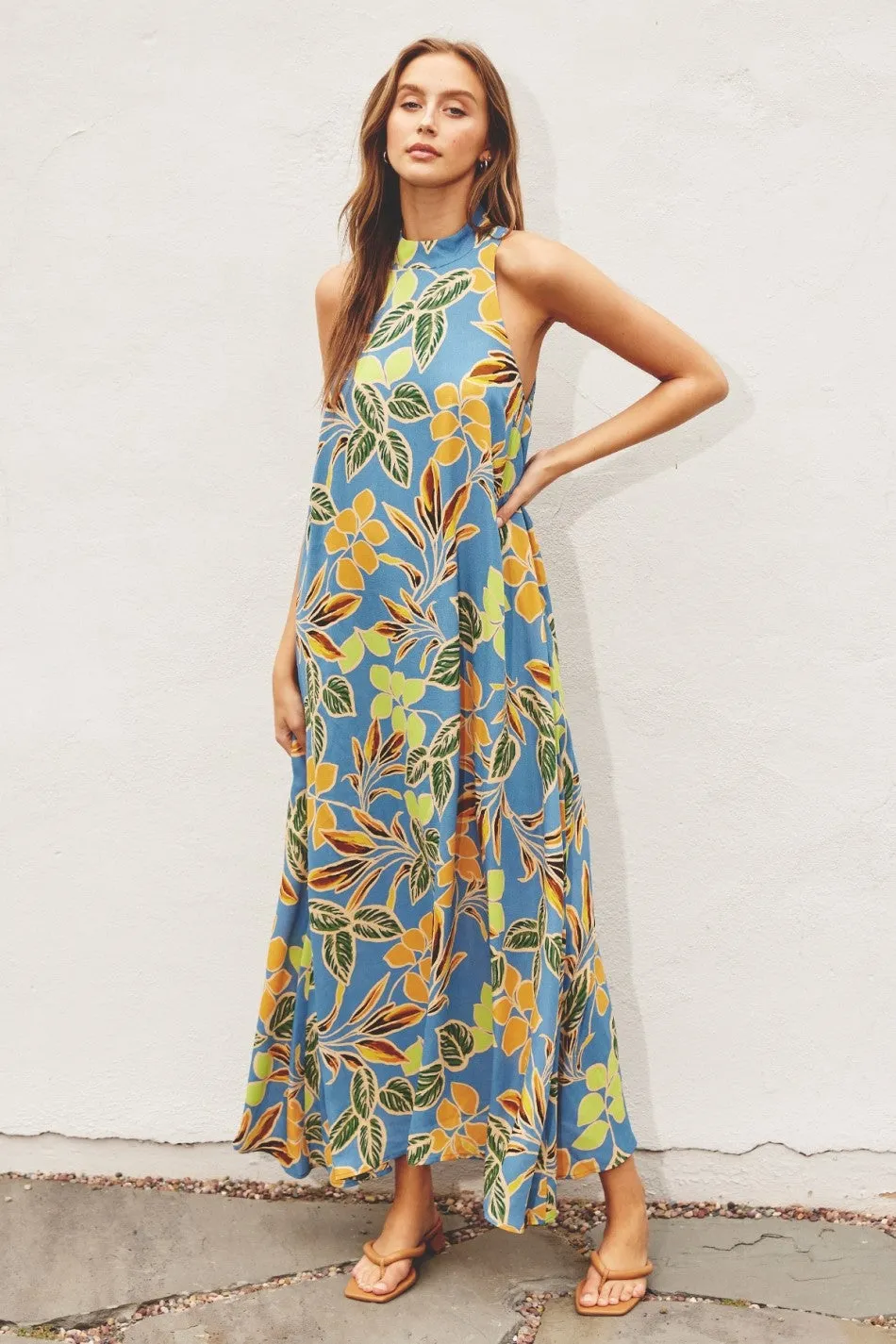 Blue Floral Halter Maternity Maxi Dress sold by Pinkblush product image thumbnail 4
