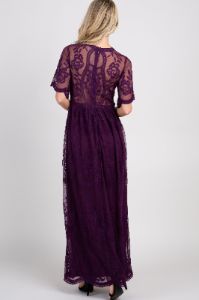 PinkBlush Plum Lace Mesh Overlay Maxi Dress sold by Pinkblush