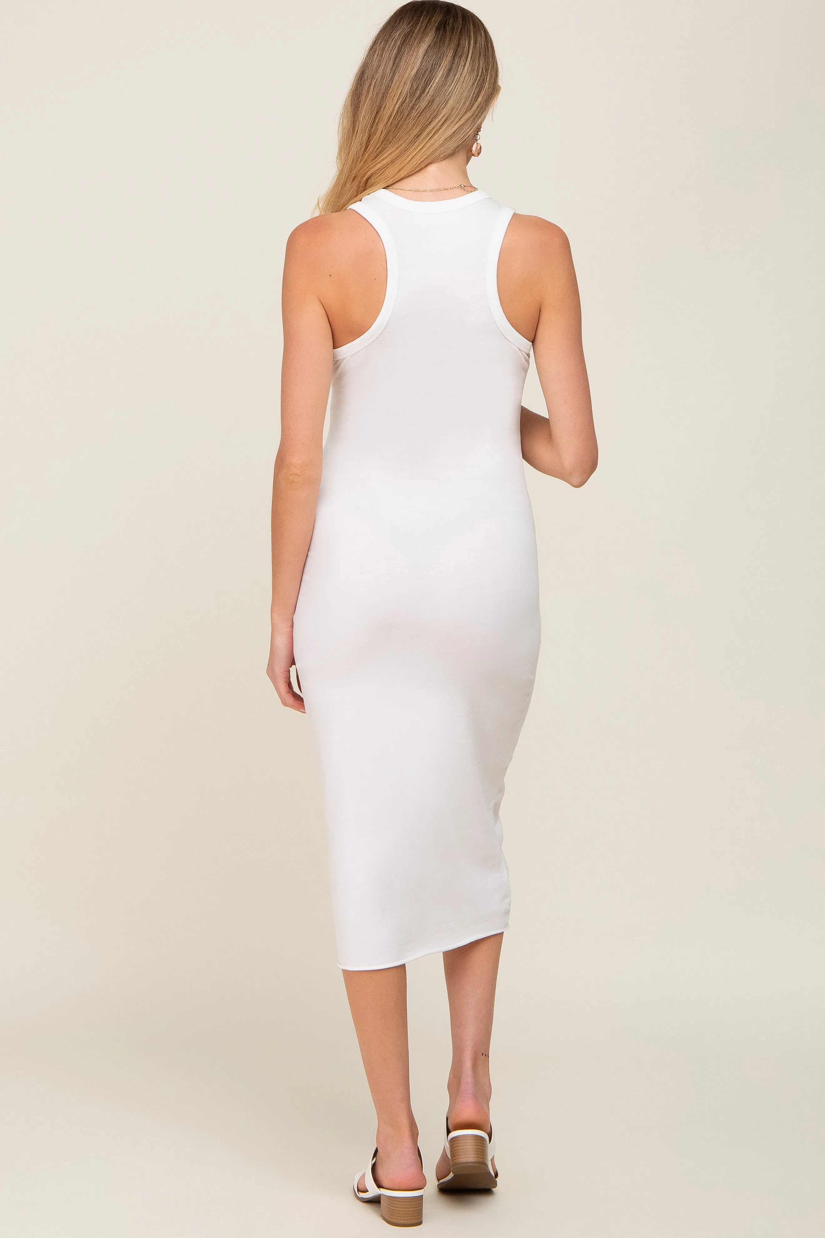 White Racerback Fitted Maternity Midi Dress sold by Pinkblush product image thumbnail 3