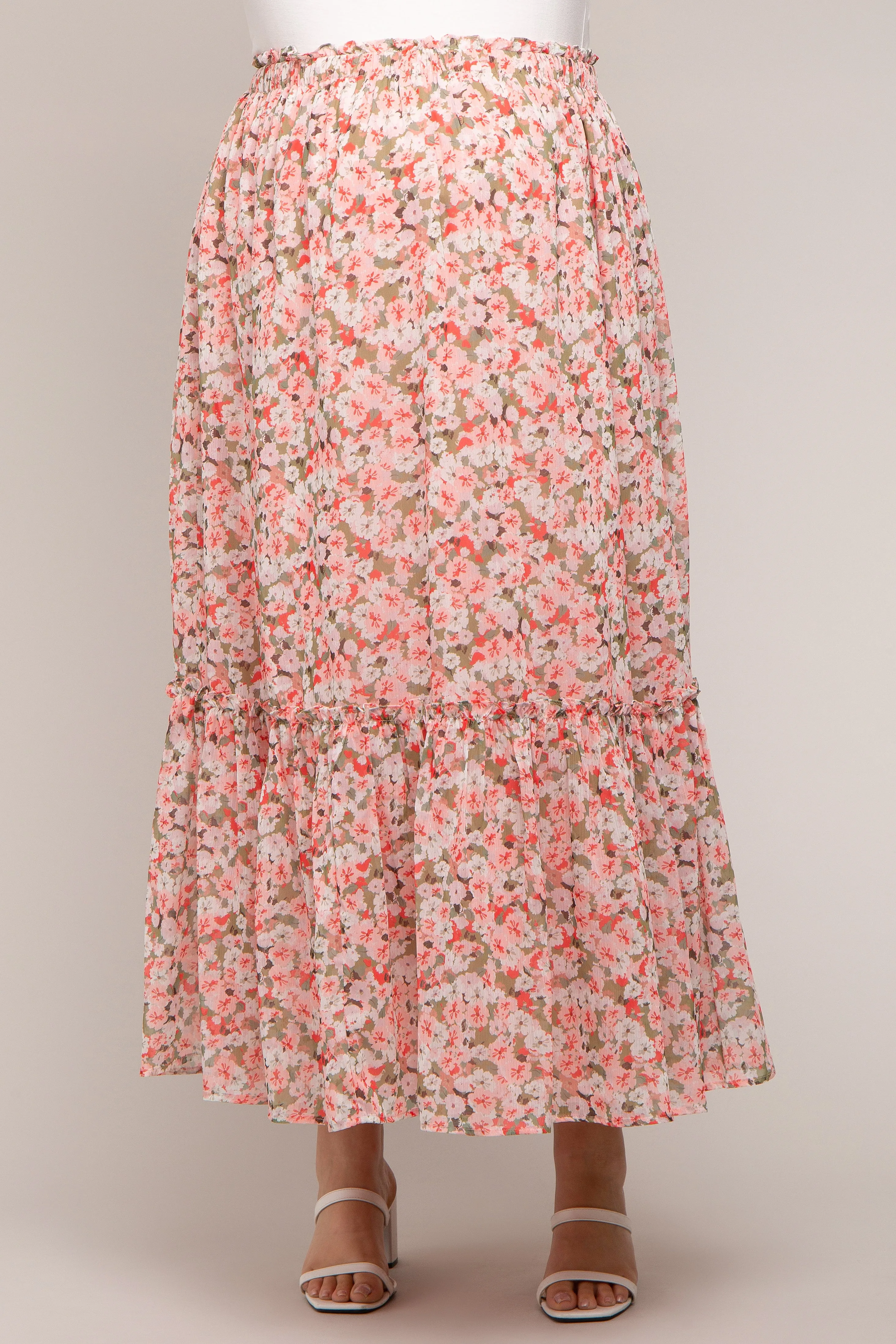 Pink Smocked Waist Tiered Maternity Plus Maxi Skirt sold by Pinkblush product image thumbnail 2