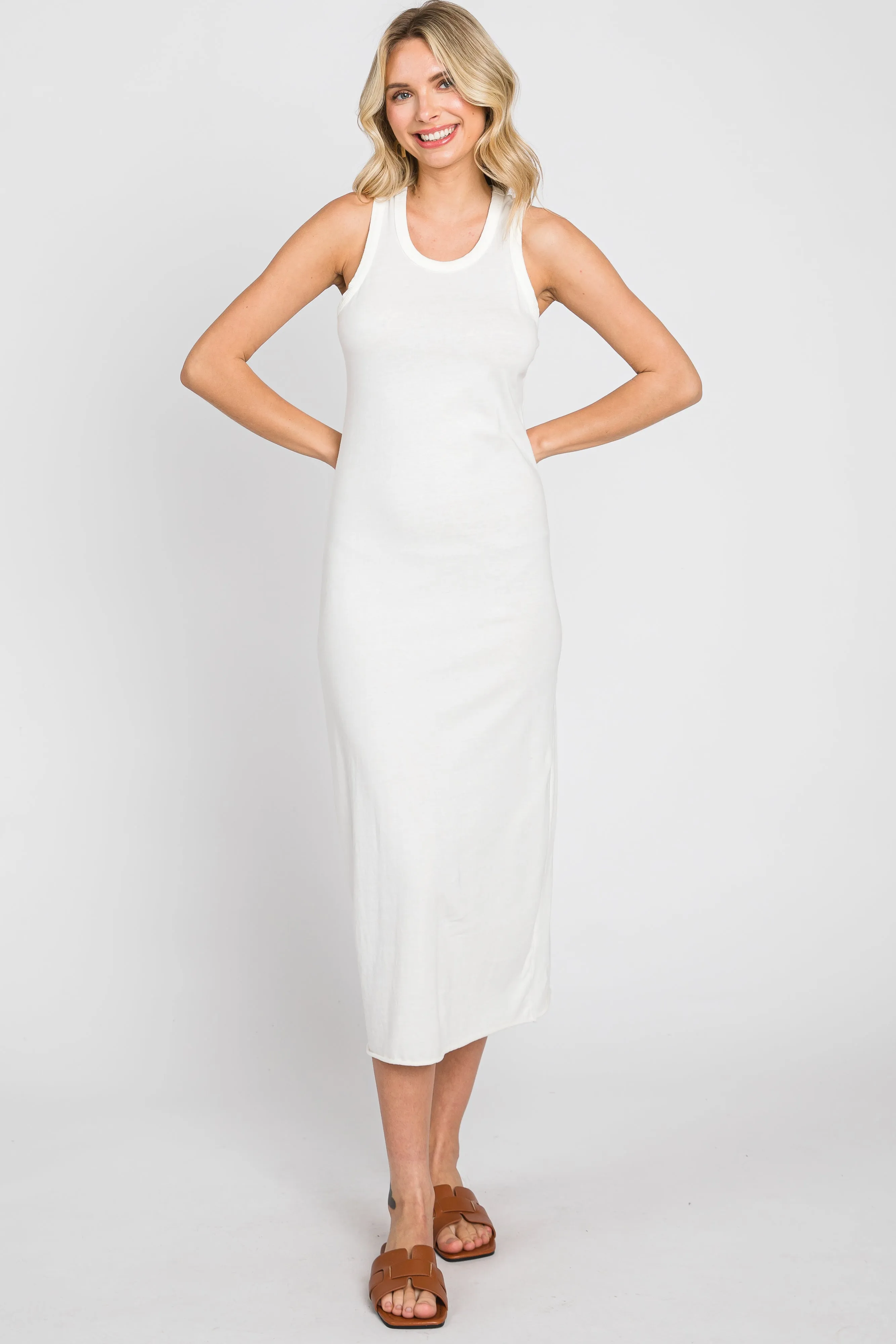 White Racerback Fitted Maternity Midi Dress sold by Pinkblush product image thumbnail 4