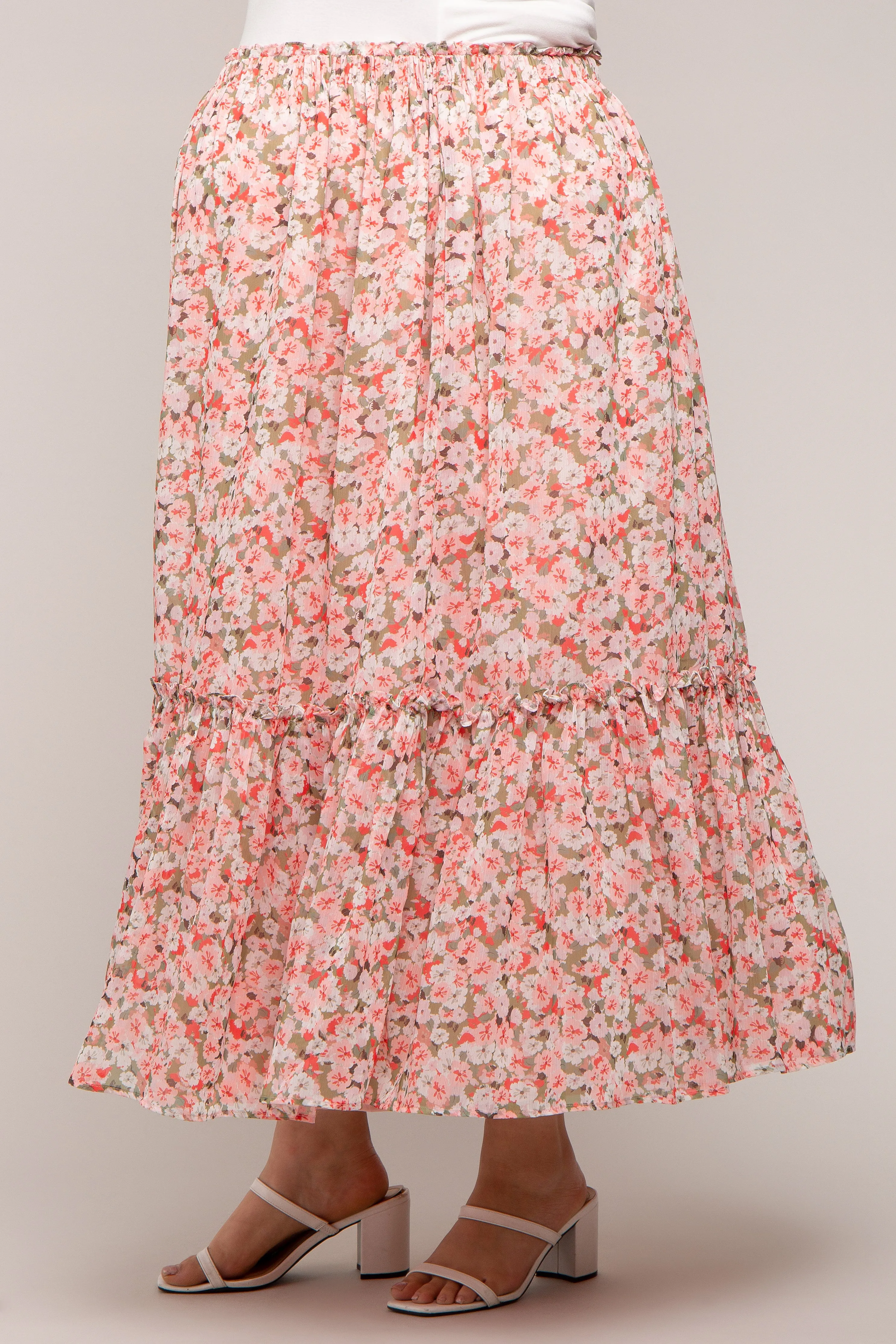 Pink Smocked Waist Tiered Maternity Plus Maxi Skirt sold by Pinkblush product image thumbnail 3