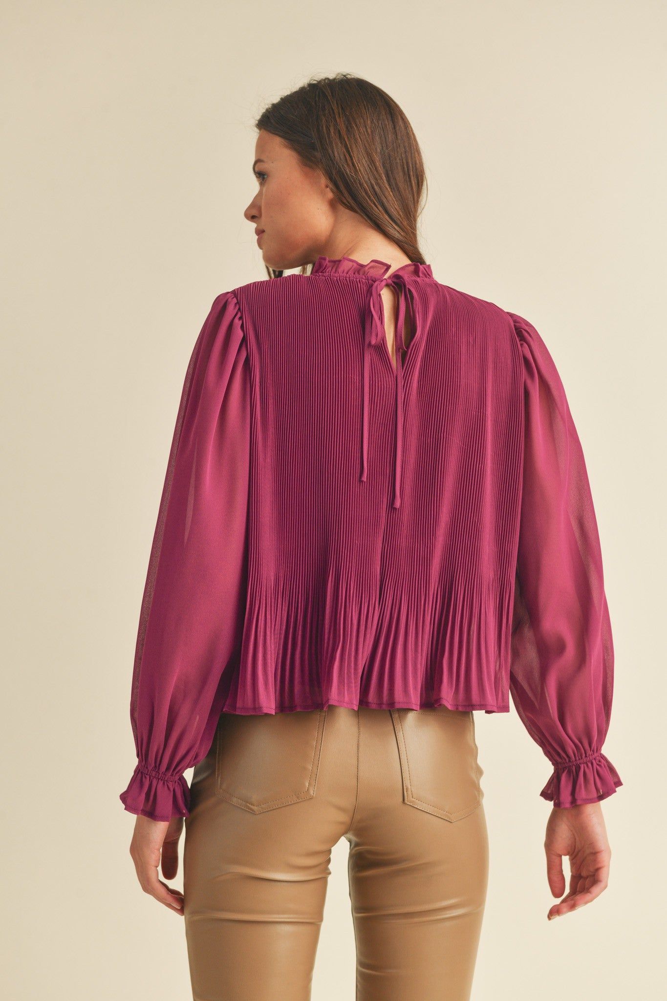Purple Berry Pleated High Ruffle Neck Top sold by Pinkblush product image thumbnail 2