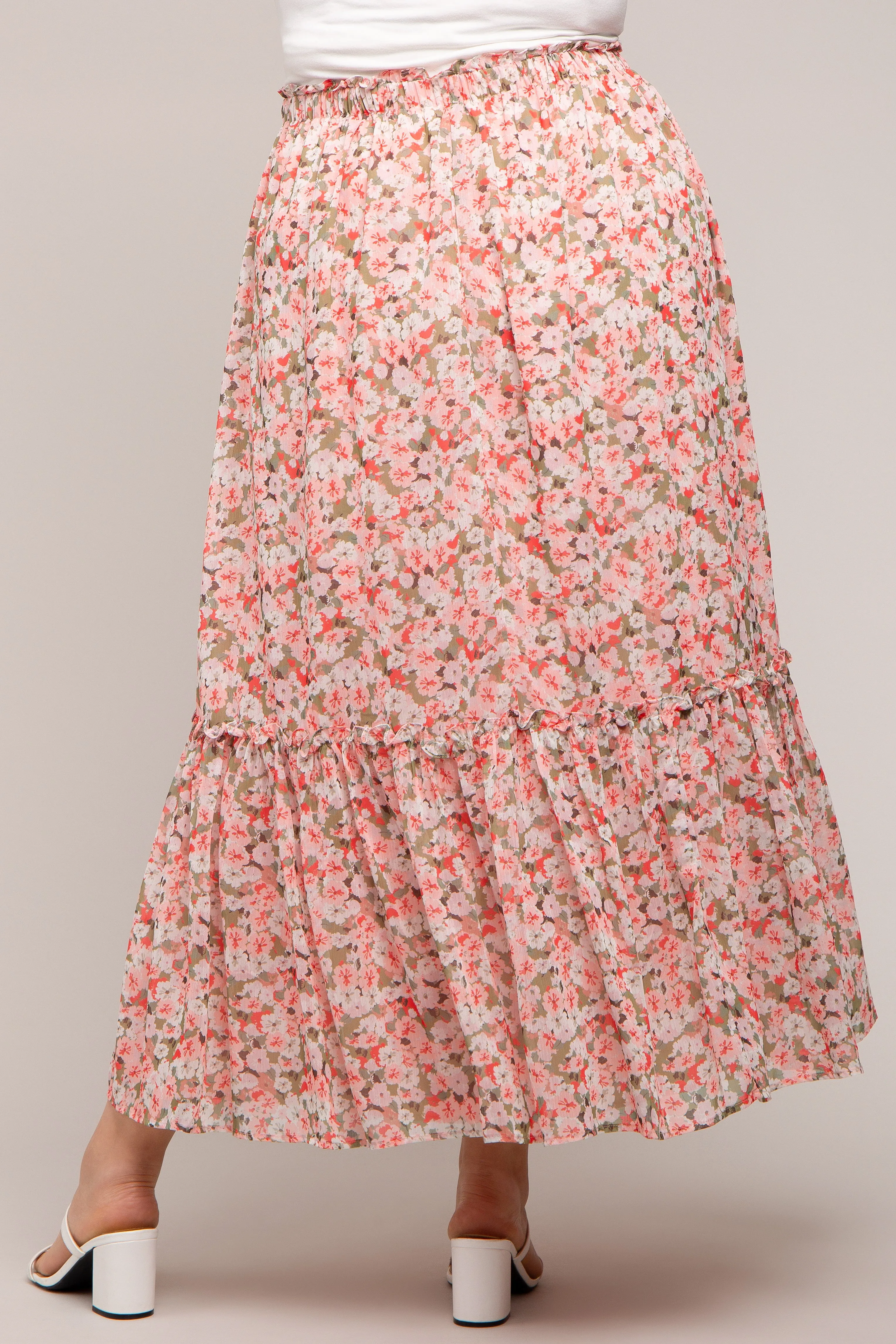 Pink Smocked Waist Tiered Maternity Plus Maxi Skirt sold by Pinkblush product image thumbnail 4