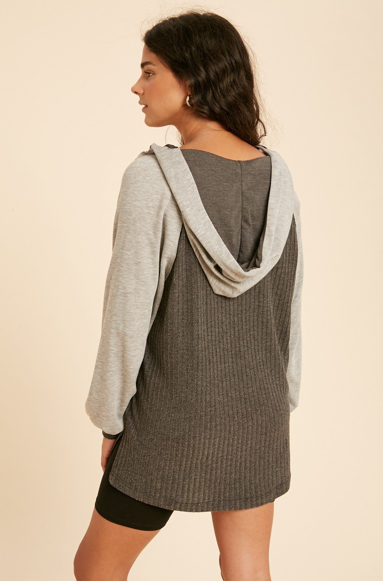 Charcoal Ribbed Knit Hoodie With Contrast sold by Pinkblush product image thumbnail 3
