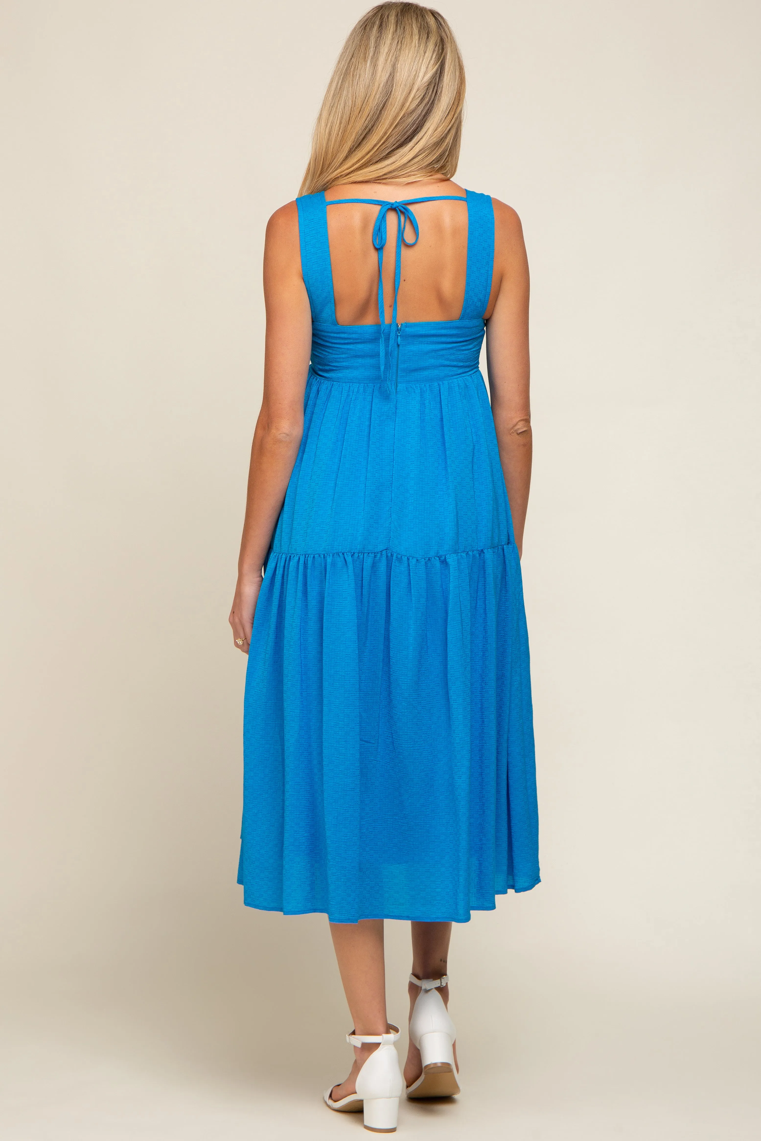 Blue Wrap Front Accent Maternity Midi Dress sold by Pinkblush product image thumbnail 3