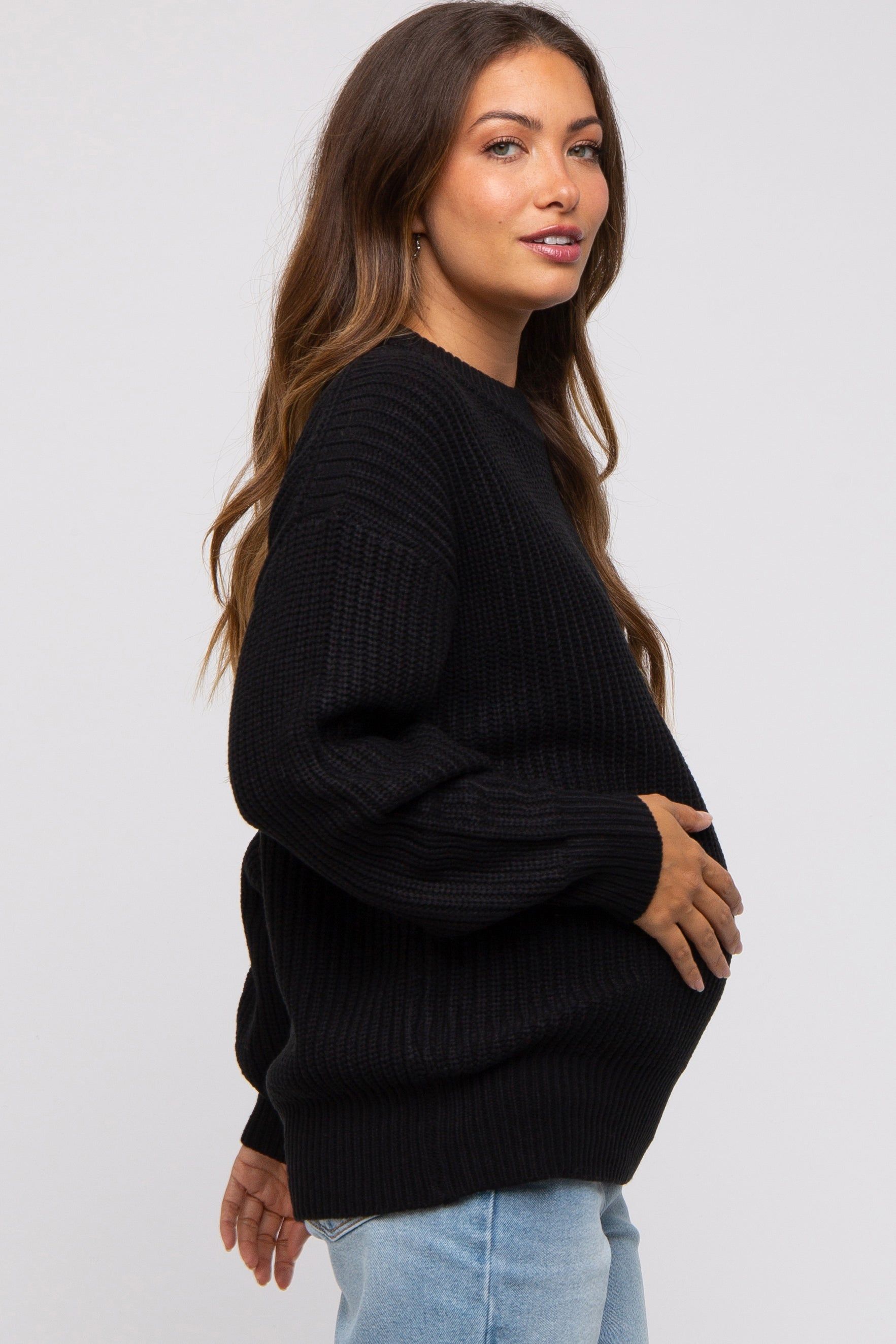 Black Basic Chunky Knit Maternity Sweater sold by Pinkblush product image thumbnail 2