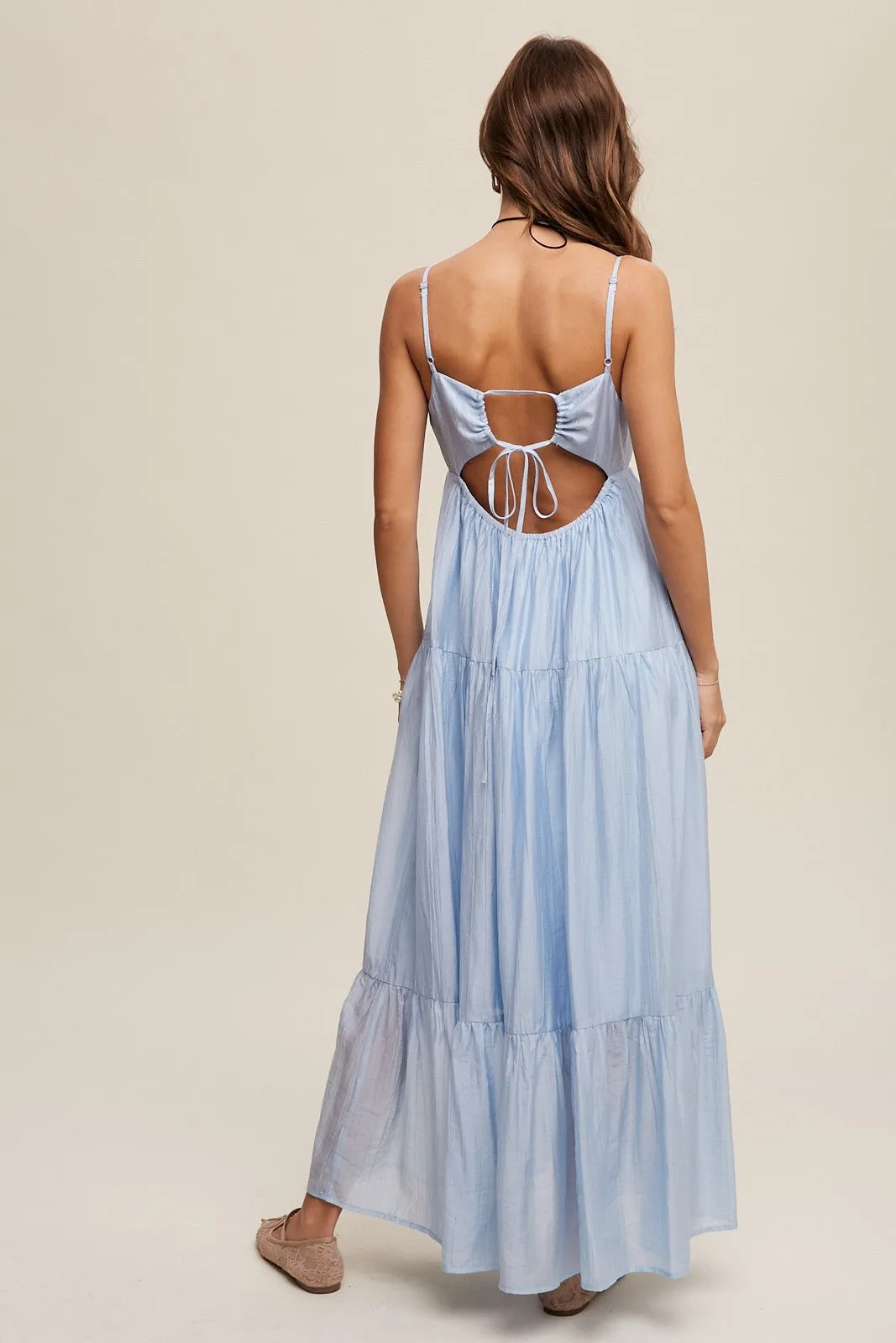 Light Blue Sleeveless Tiered Maxi Dress sold by Pinkblush product image thumbnail 3
