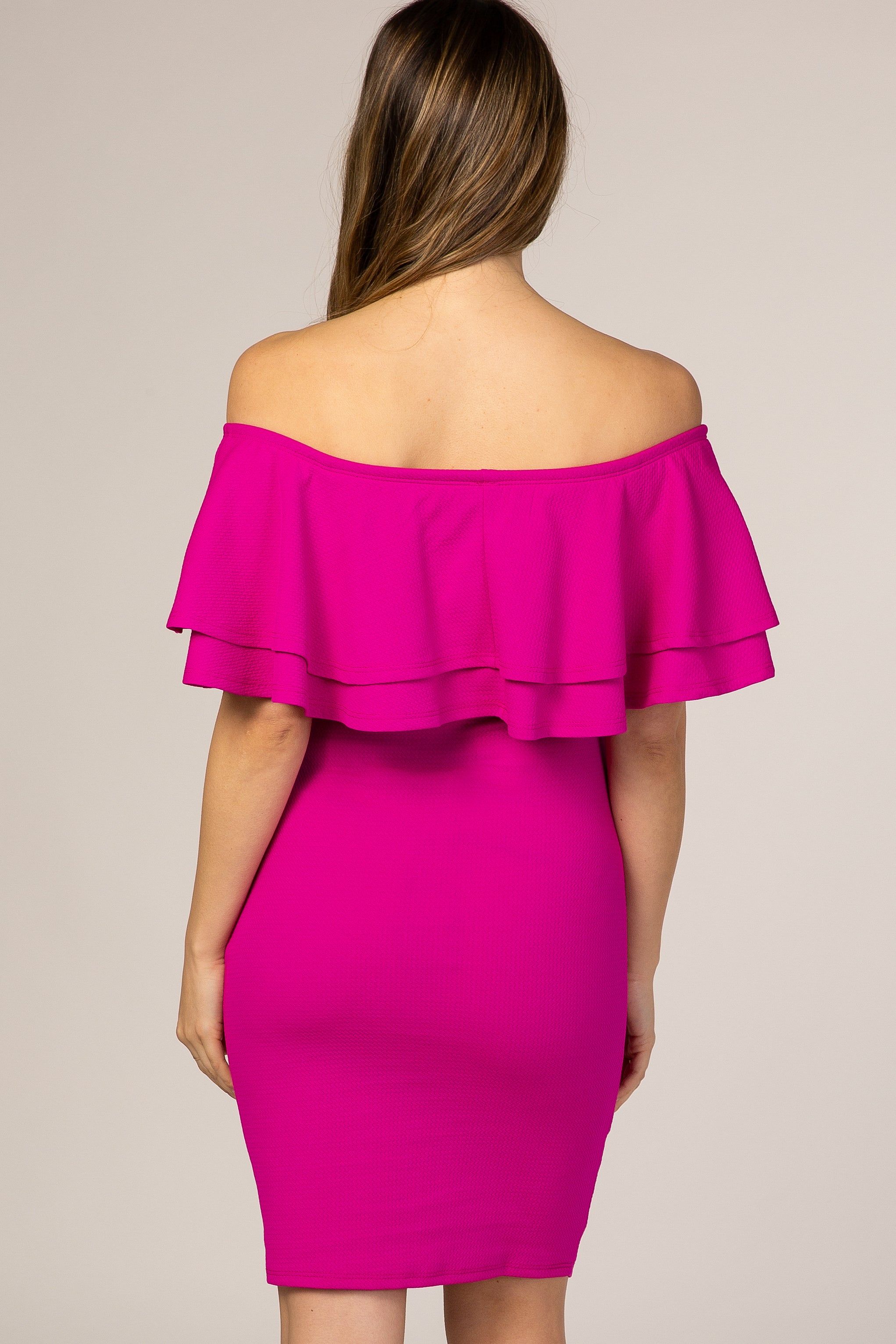 Fuchsia Off Shoulder Fitted Maternity Dress sold by Pinkblush product image thumbnail 4