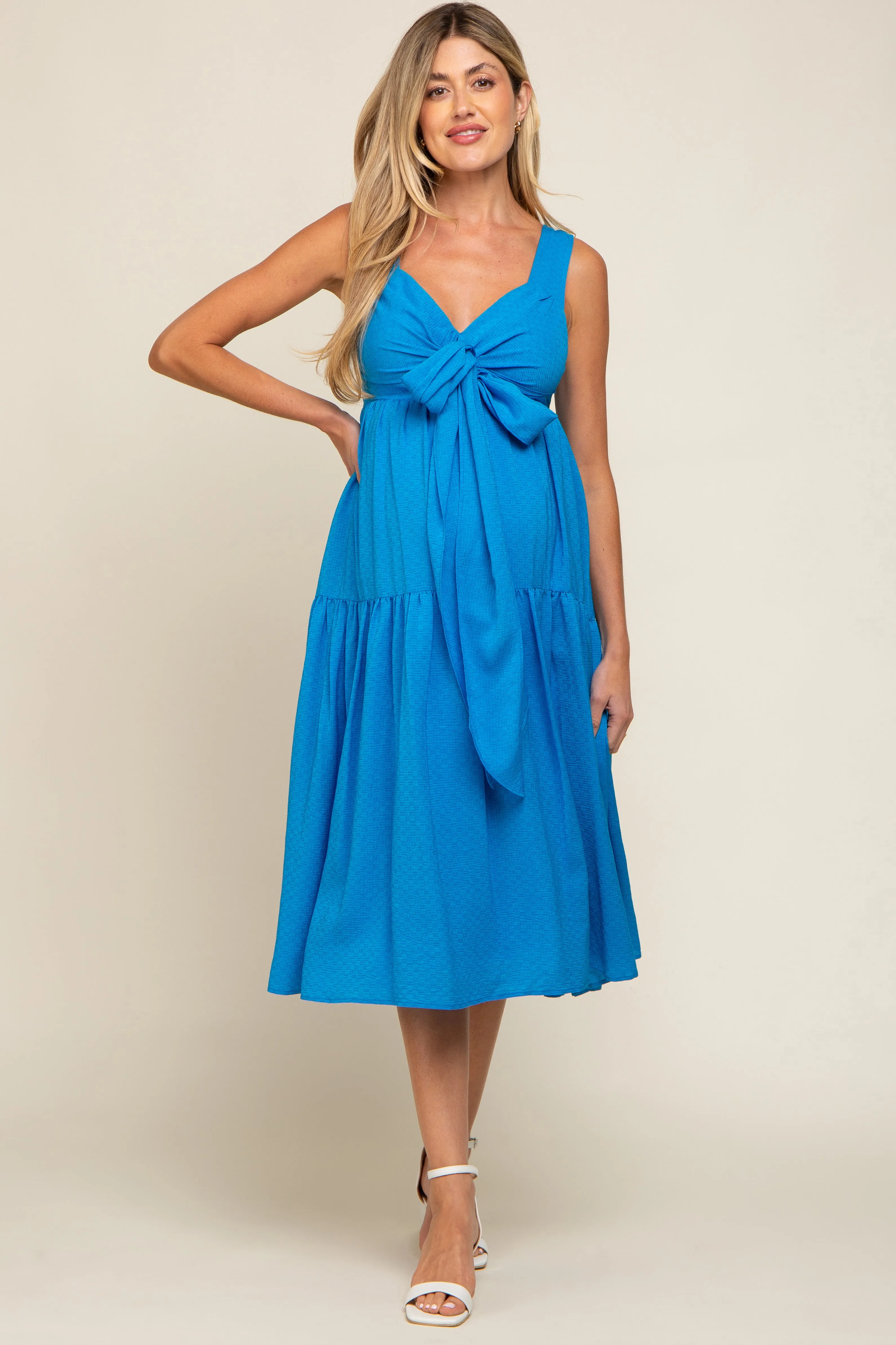 Blue Wrap Front Accent Maternity Midi Dress sold by Pinkblush product image thumbnail 4