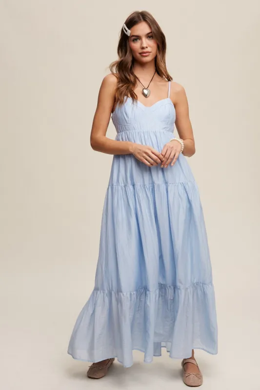 Light Blue Sleeveless Tiered Maxi Dress sold by Pinkblush