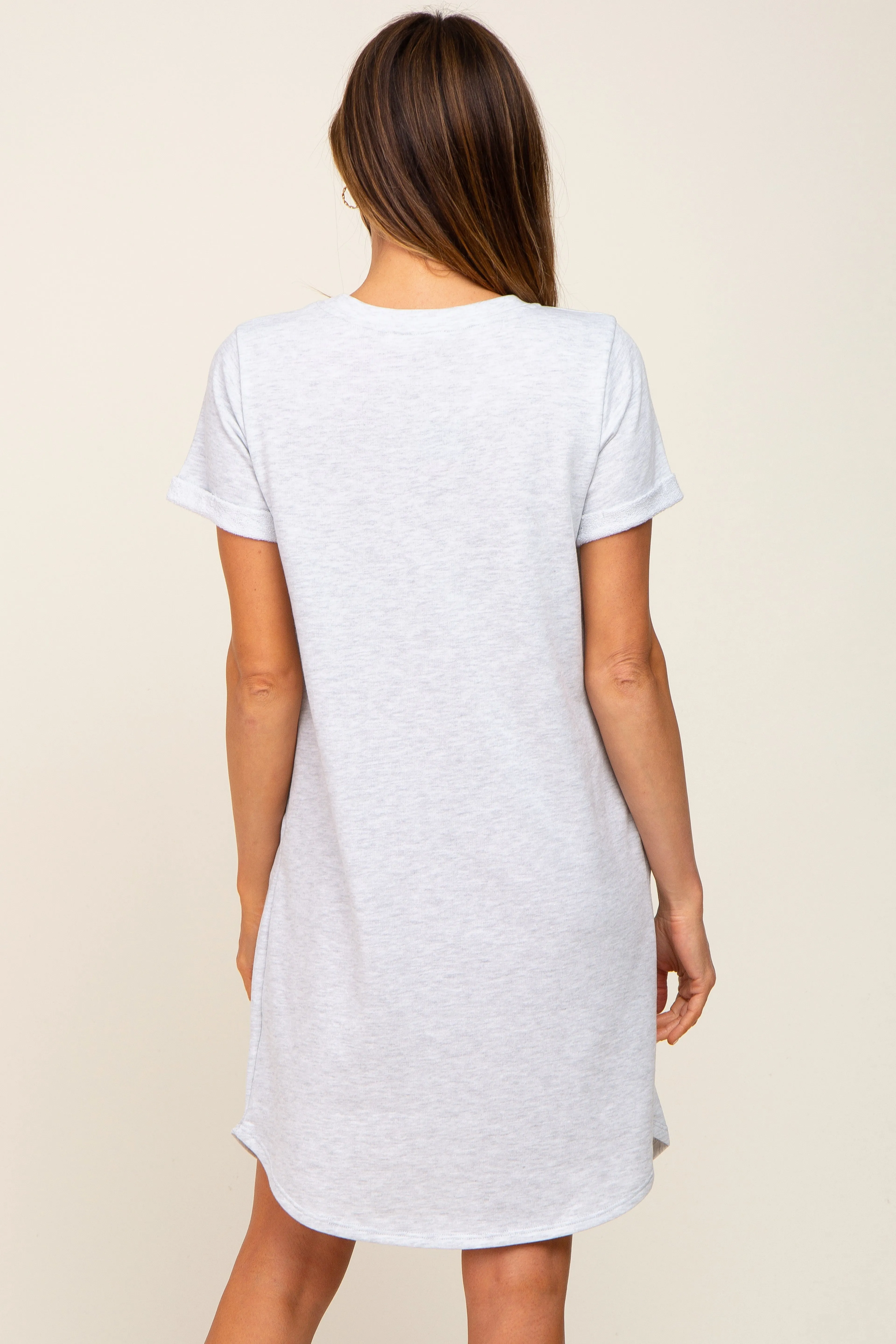 Heather Grey French Terry Cuffed Short Sleeve Maternity Dress sold by Pinkblush product image thumbnail 3