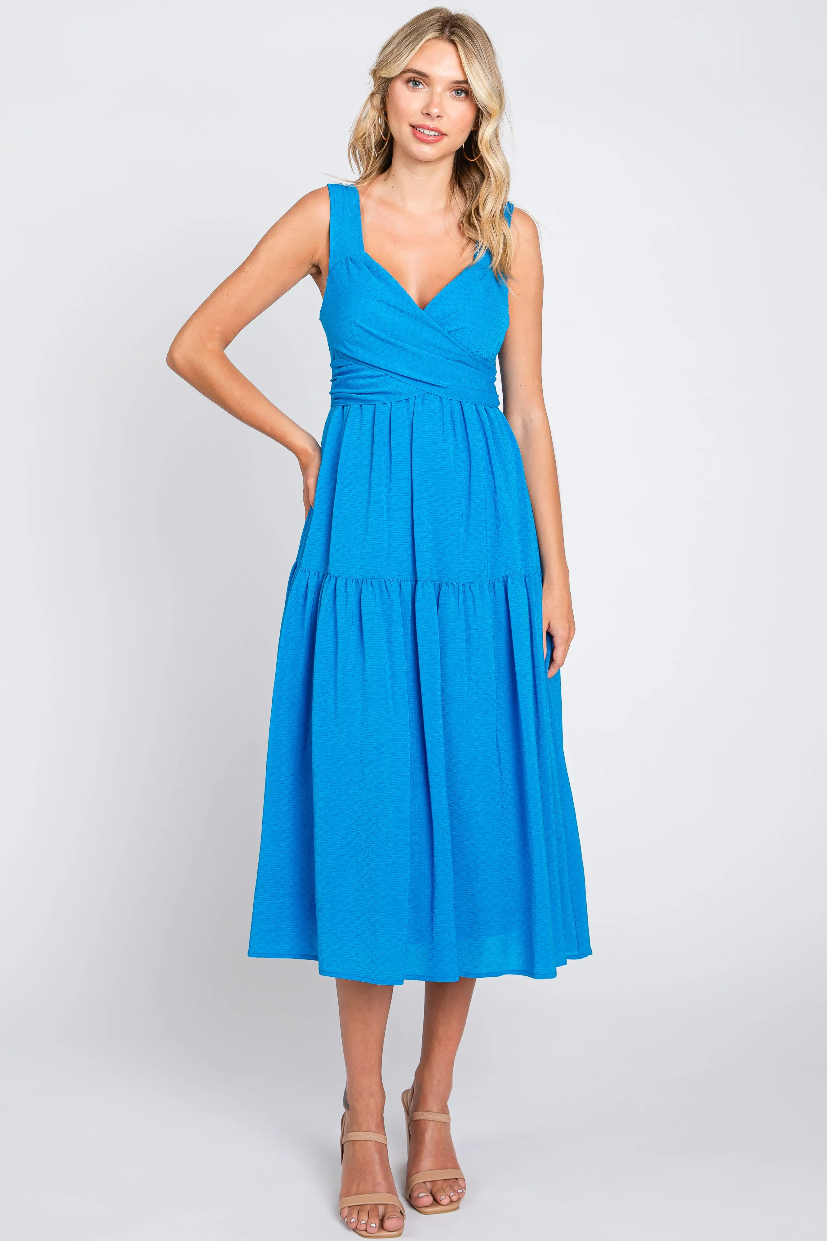 Blue Wrap Front Accent Maternity Midi Dress sold by Pinkblush product image thumbnail 5