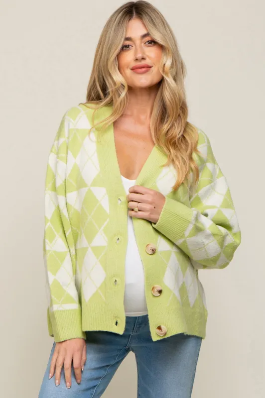Light Olive Argyle Button Front Maternity Cardigan sold by Pinkblush