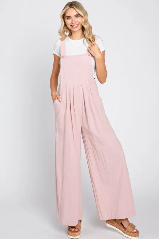 Light Pink Front Pocket Pleated Linen Overall sold by Pinkblush