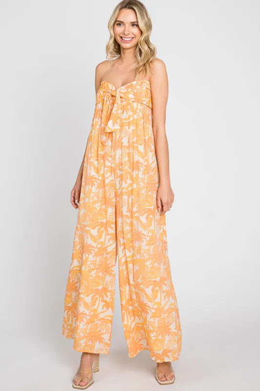 Orange Leaf Print Strapless Front Tie Jumpsuit sold by Pinkblush