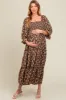 Brown Smocked Tiered Pocketed Maternity Midi Dress sold by Pinkblush